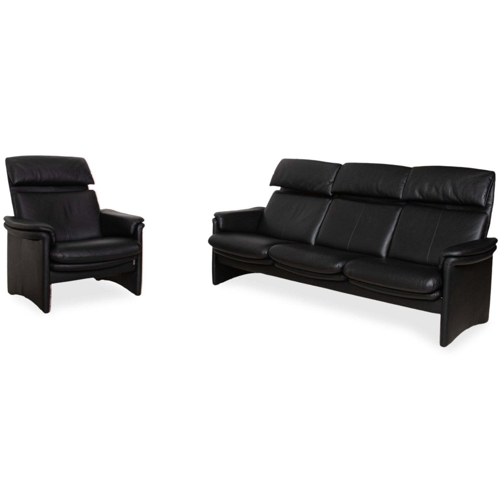 Erpo Lugano Set Leer Driezitter Fauteuil Zwart Manuele Functie