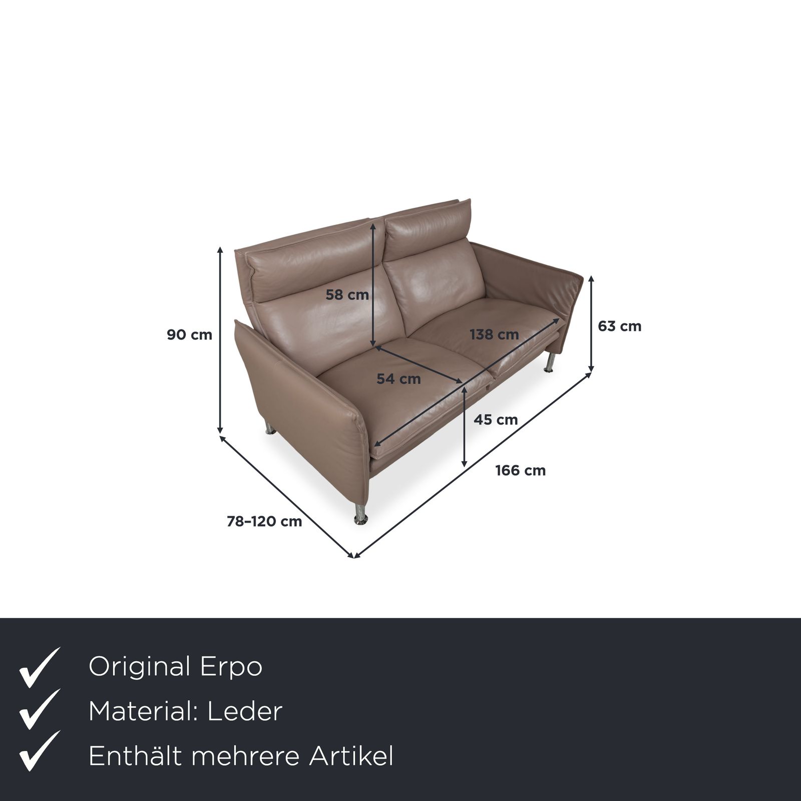 Erpo Porto Set: leren driezitter, tweezitter, fauteuil, 2x voetenbank, bruin taupe, manuele functie, bank photo for sale