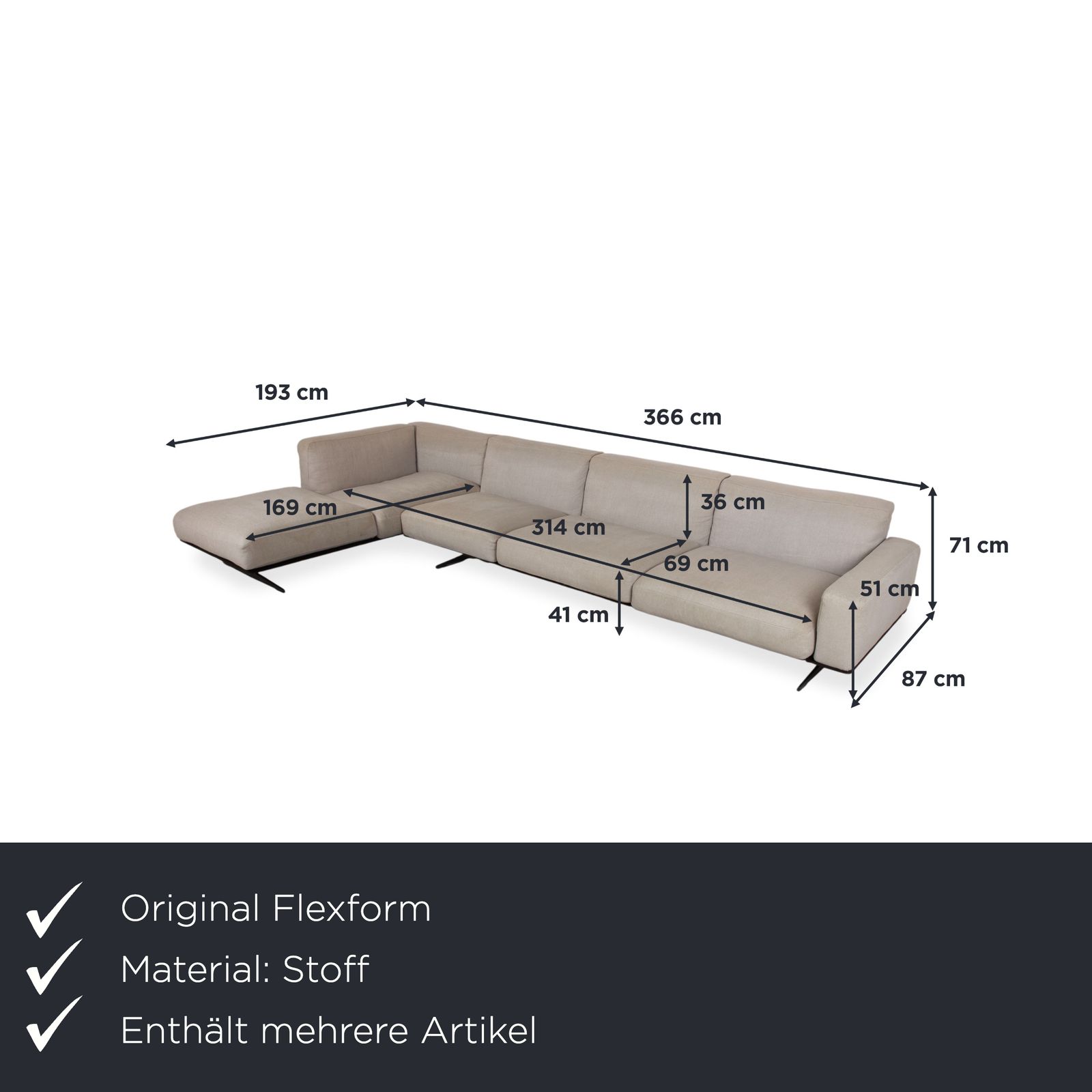 Canapé d'angle Flexform Soft Dream en tissu beige crème, par Antonio Citterio photo furniture
