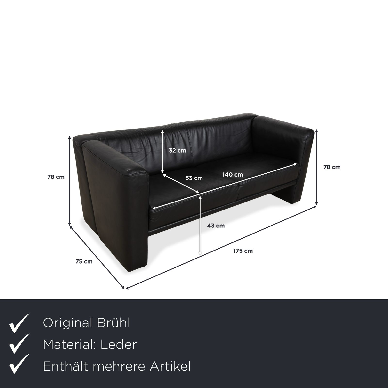 Canapé Brühl Visavis 2 places en cuir noir photo furniture