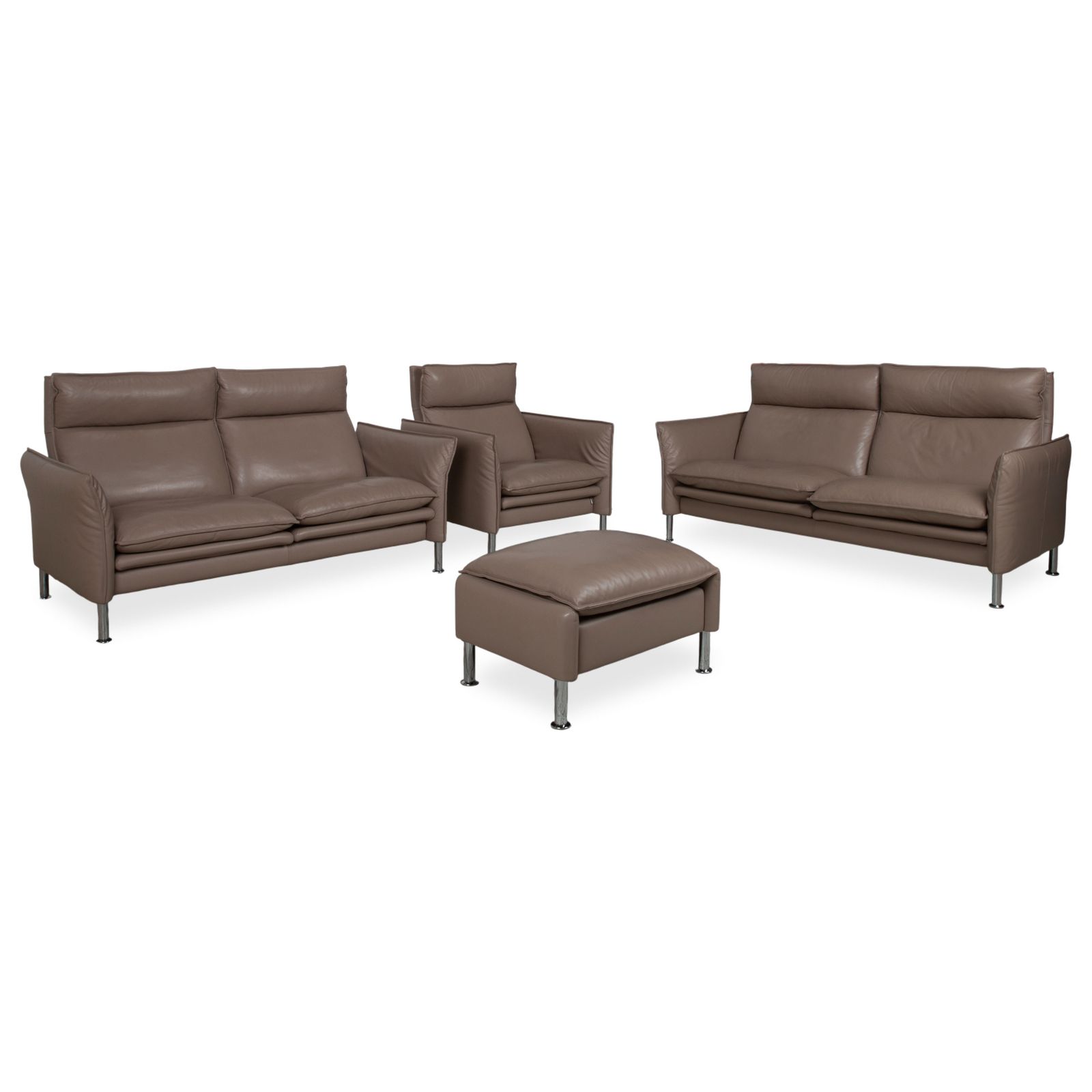Ensemble canapé 3 places, canapé 2 places et fauteuil Erpo Porto en cuir brun taupe, fonction manuelle