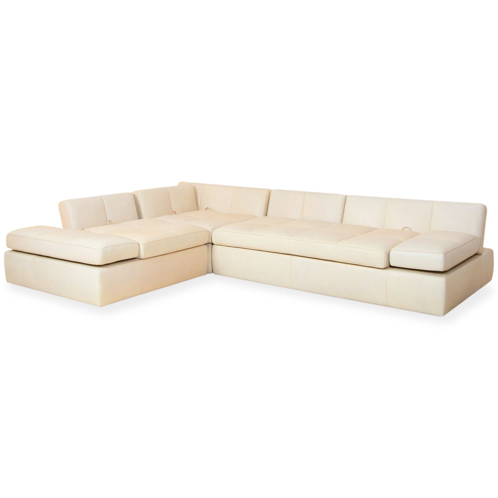 Fsm Square Up Leather Set Two Seater 2x Armchairs White Cream Beige Manual Function