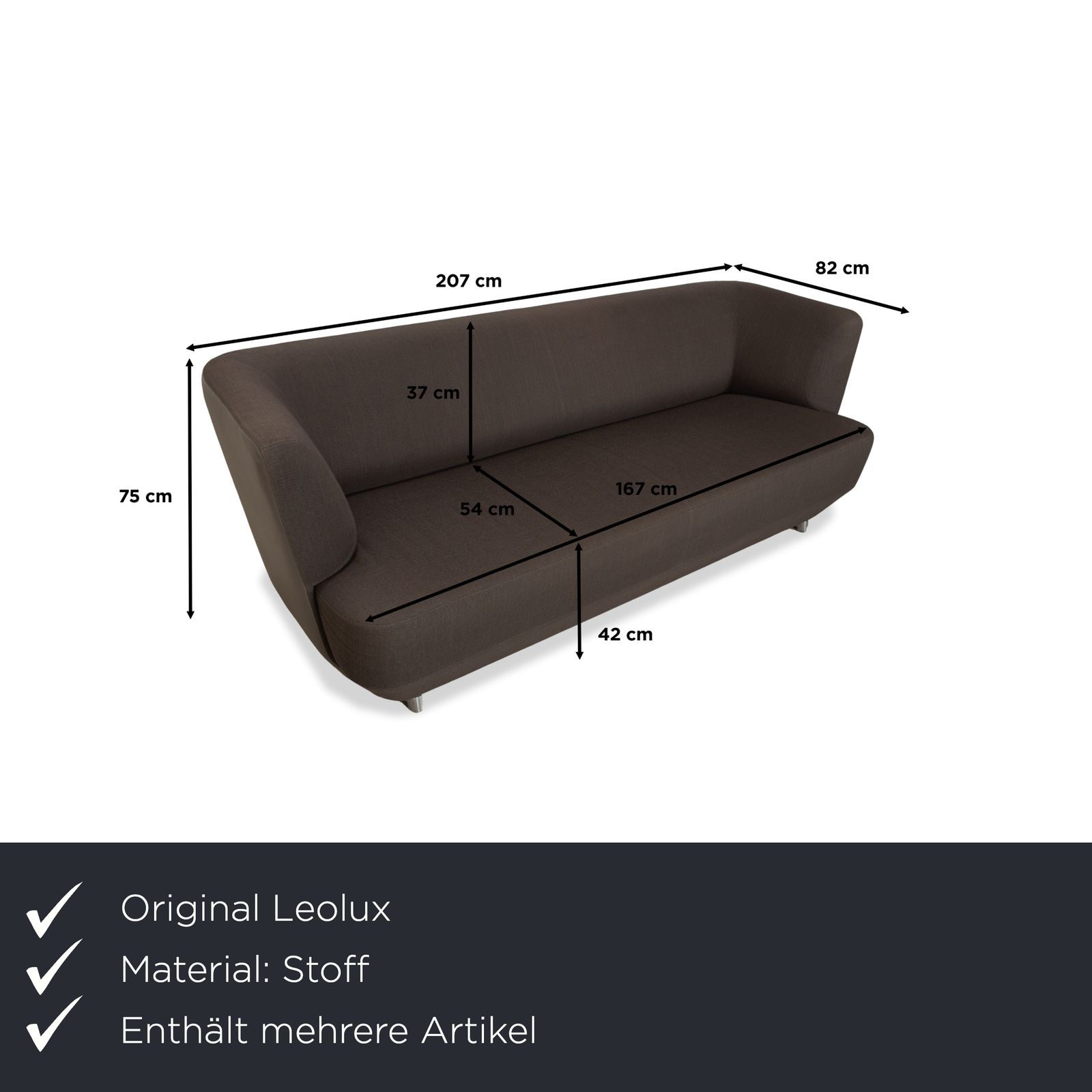 Leolux Daja Fabric Three Seater Grey Leather Sofa photo furniture