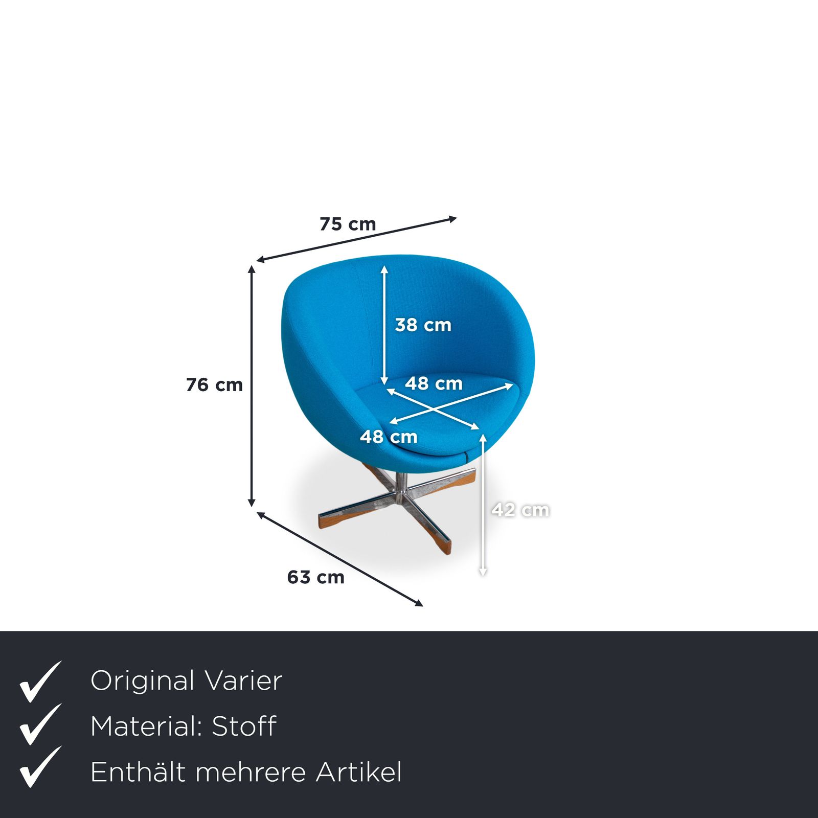 Fauteuil Varier Planet en tissu, bleu, bleu foncé, bleu clair, turquoise, fonction pivotante photo furniture