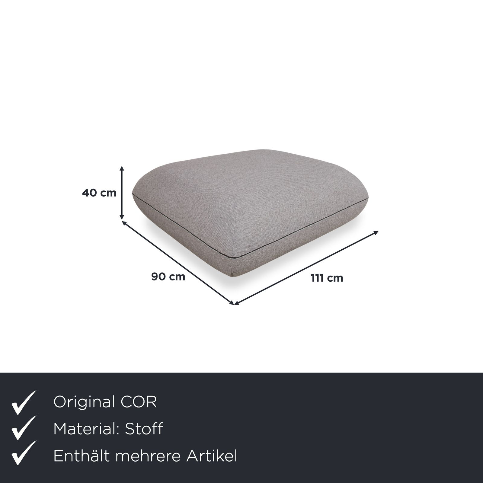 Canapé 2 places et pouf Cor Jalis en tissu gris photo for sale