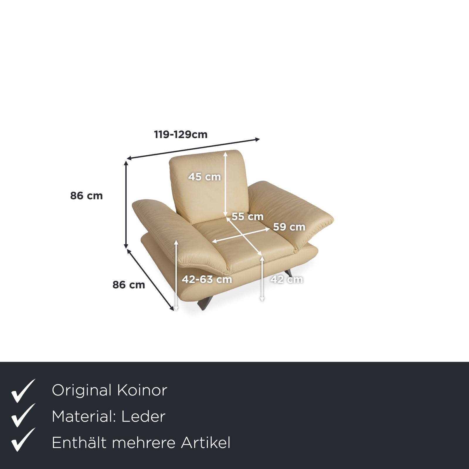 Ensemble Koinor Rossini 3 places et 2 fauteuils en cuir jaune, fonction manuelle photo for sale