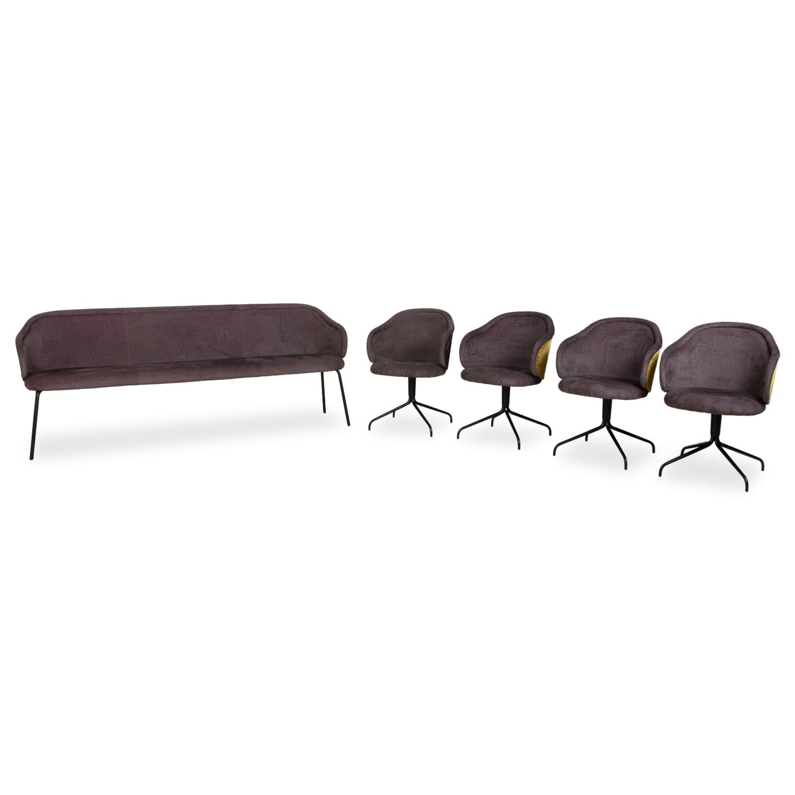 Set van 4 Freifrau Ona stoelen met bekleding en banken, bruin en grijs met patroon