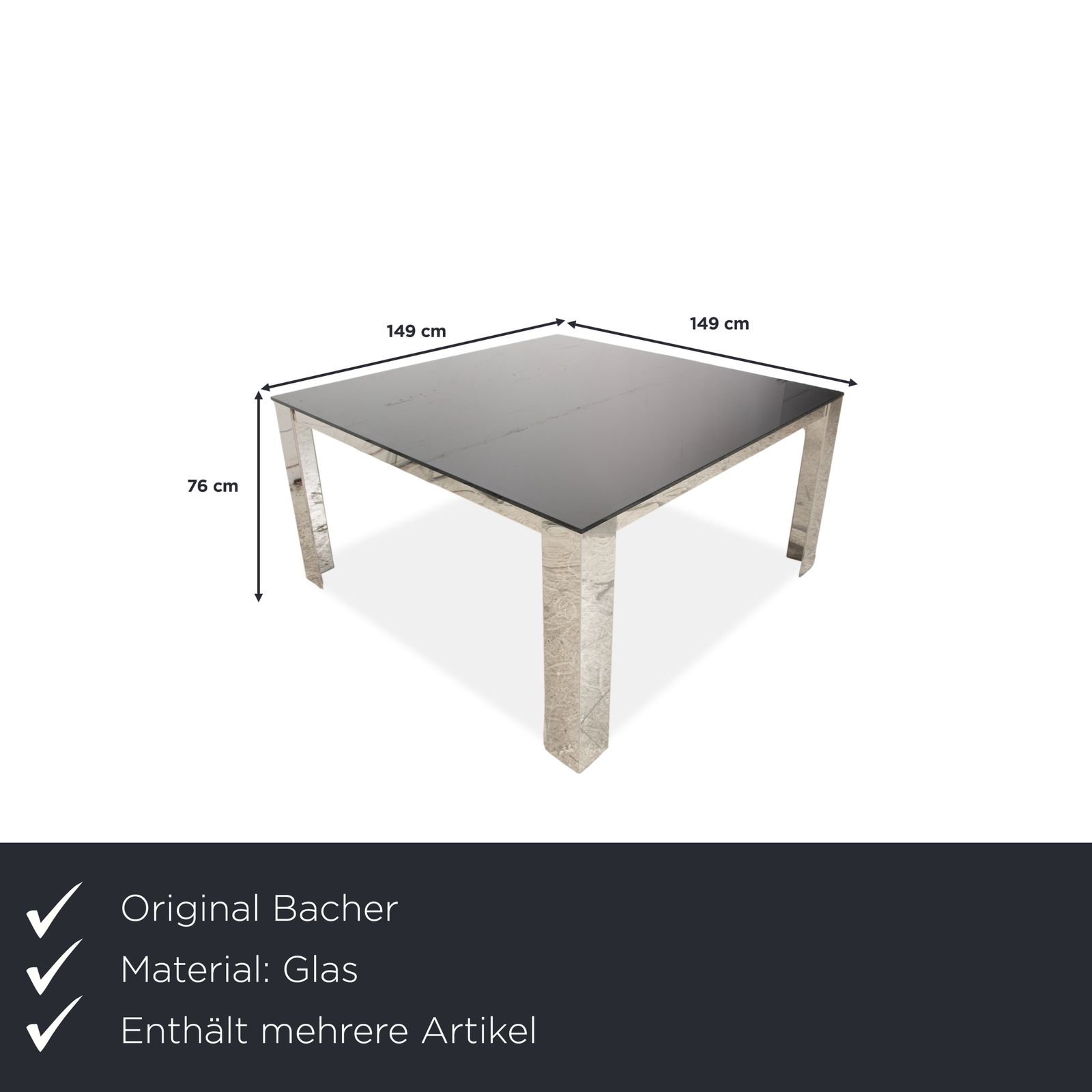 Bacher Glass Leather Dining Table 8 Piece Set Silver Chrome White Cream photo furniture