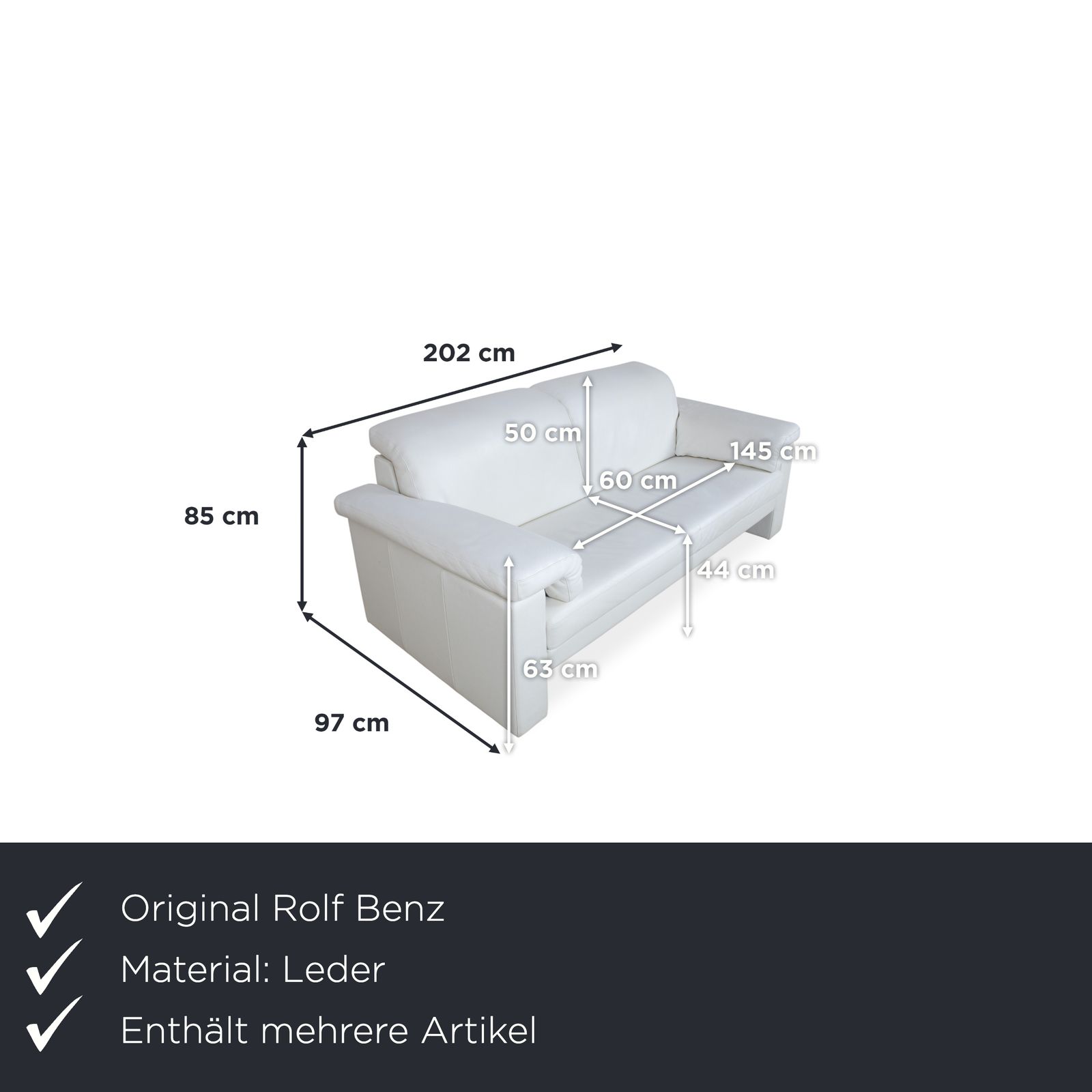 Ensemble de 2 canapés 2 places en cuir Rolf Benz 4000, blanc crème photo furniture