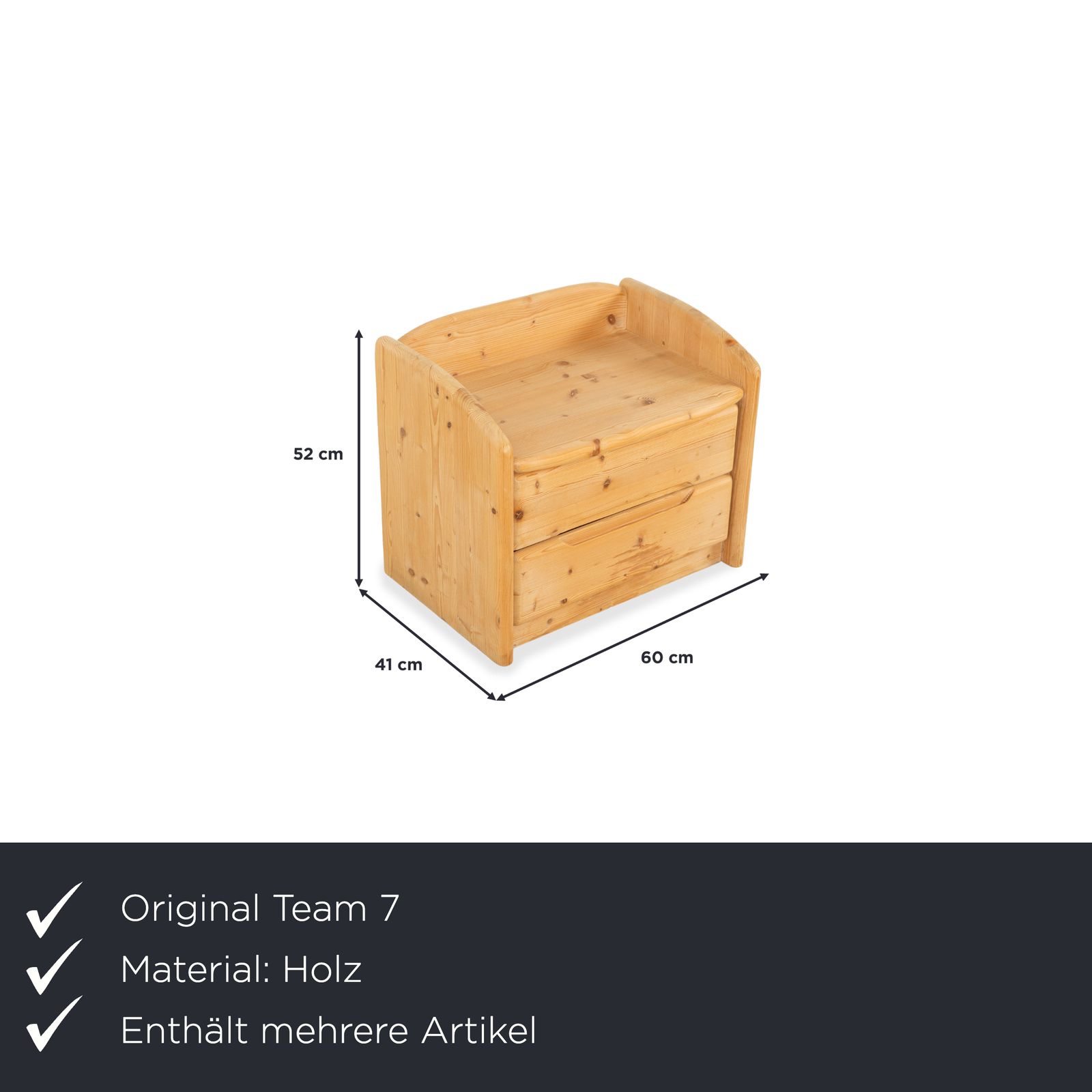 Lit en bois Team7 avec 2 tables de chevet, brun, 180 x 200 cm, fonction manuelle photo Mobilier