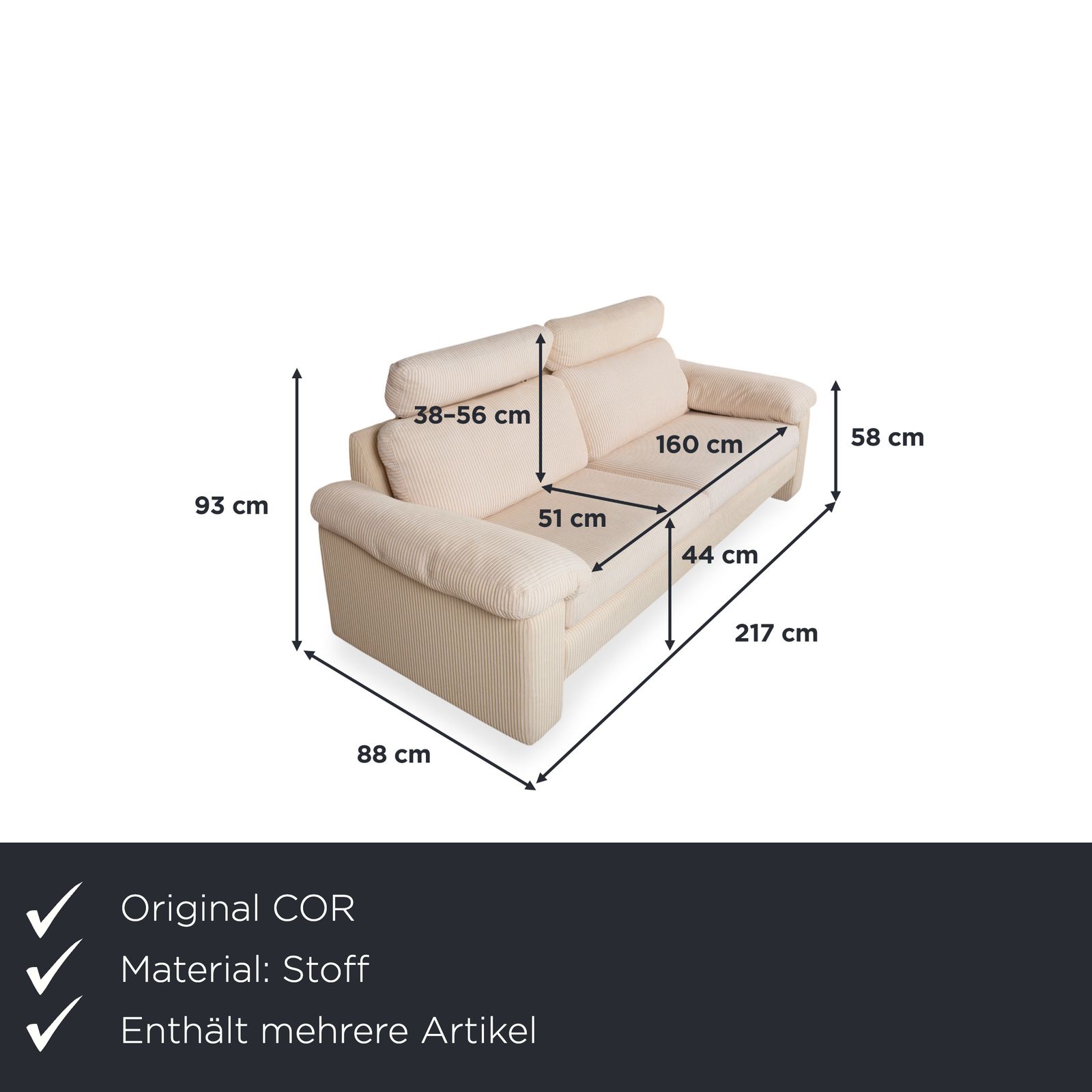 Cor Conseta Set Stof Driezitter Tweezitter Beige Crème Bank Manuele Functie photo furniture