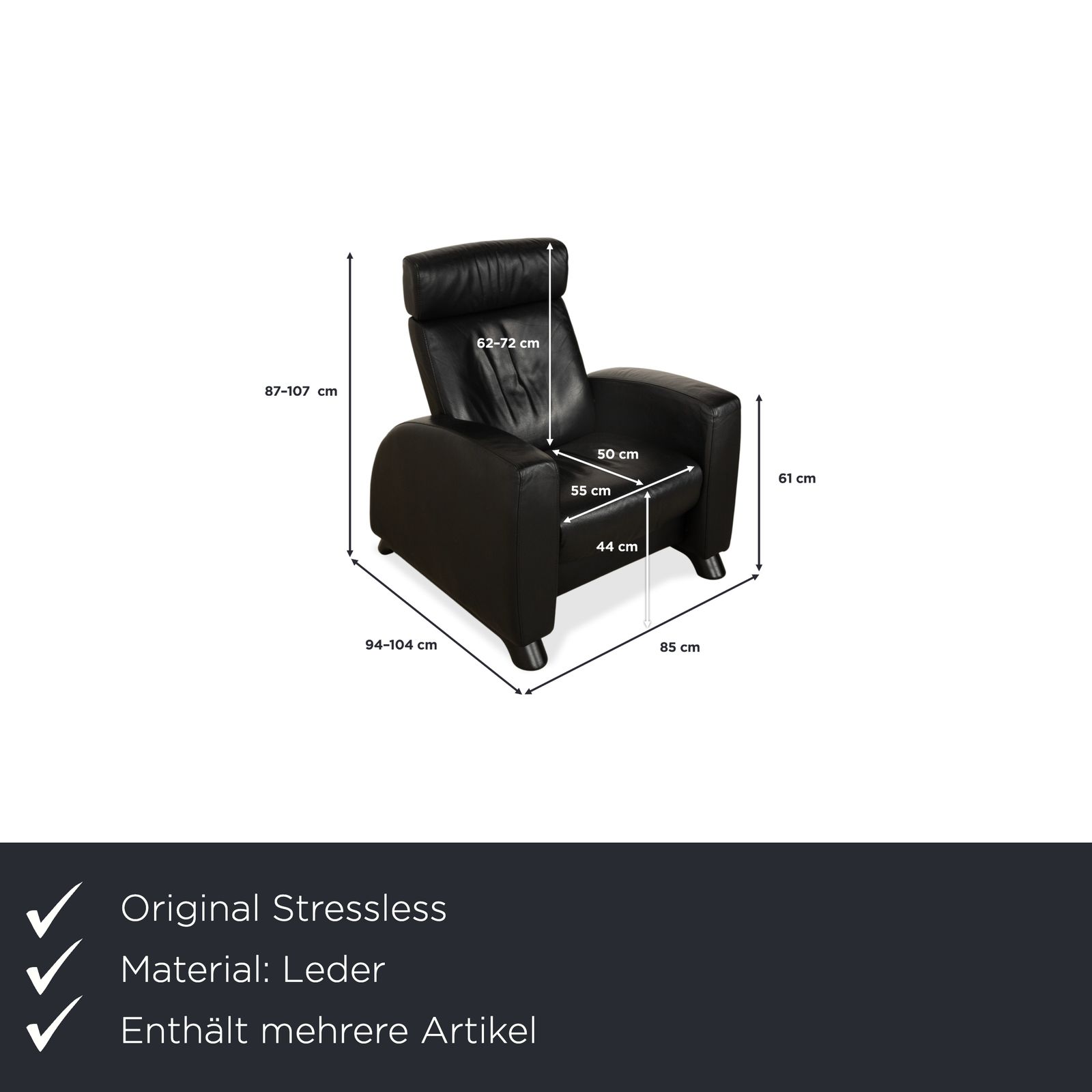 Stressless Arion Leder 2x Fauteuil Zwart Manuele Functie photo furniture