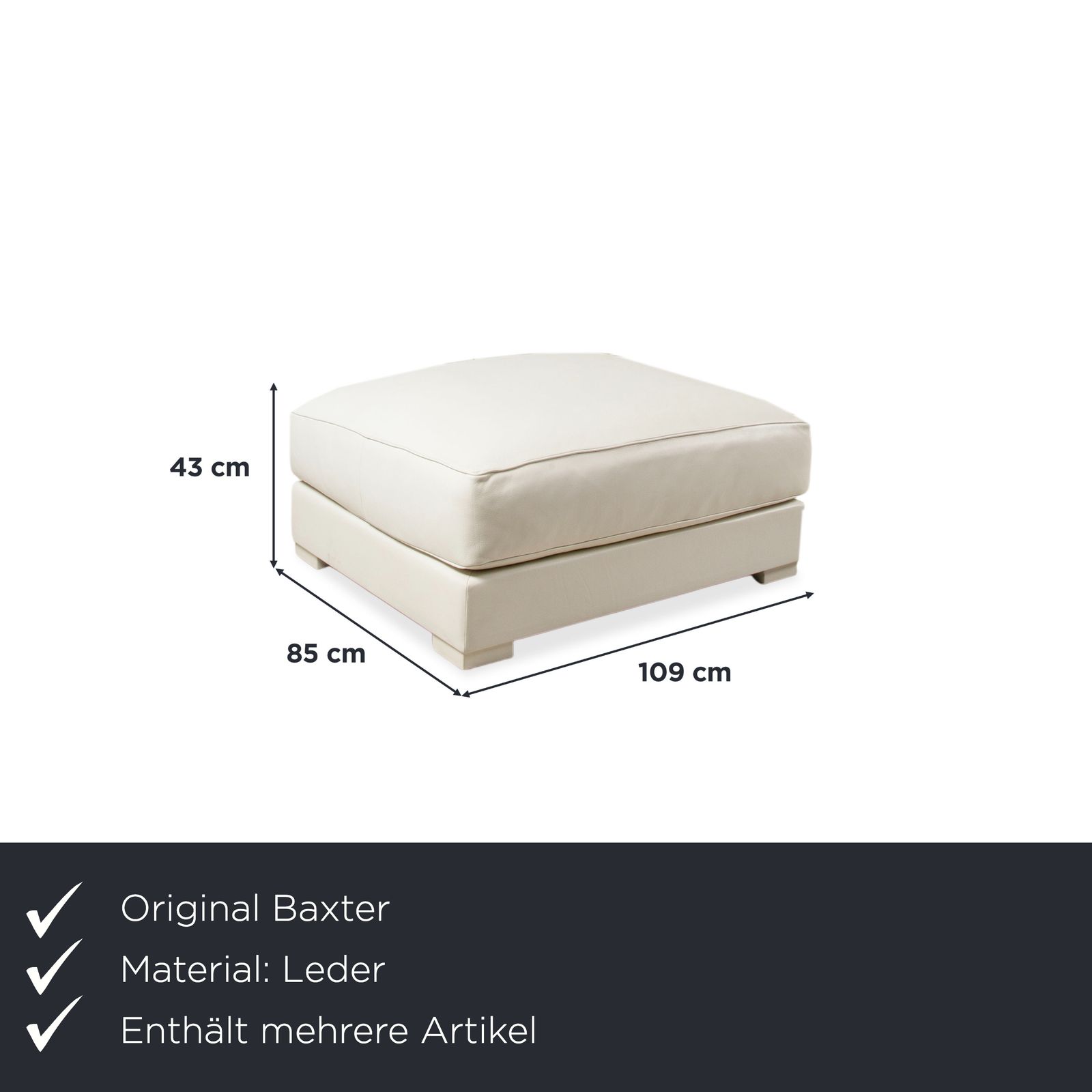 Baxter Leather Set Corner Couch Ottoman White Cream photo for sale