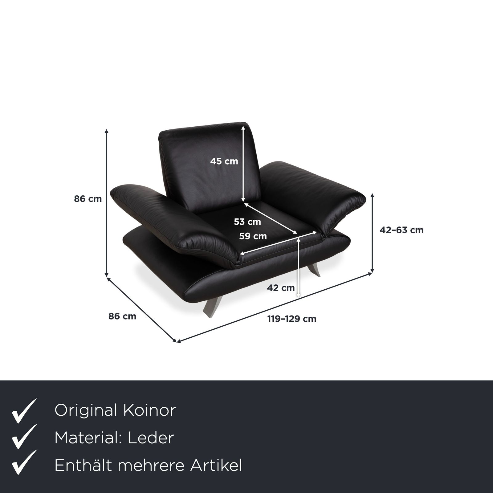 Koinor Rossini Leren Fauteuil Set Zwart Manuele Functie photo furniture