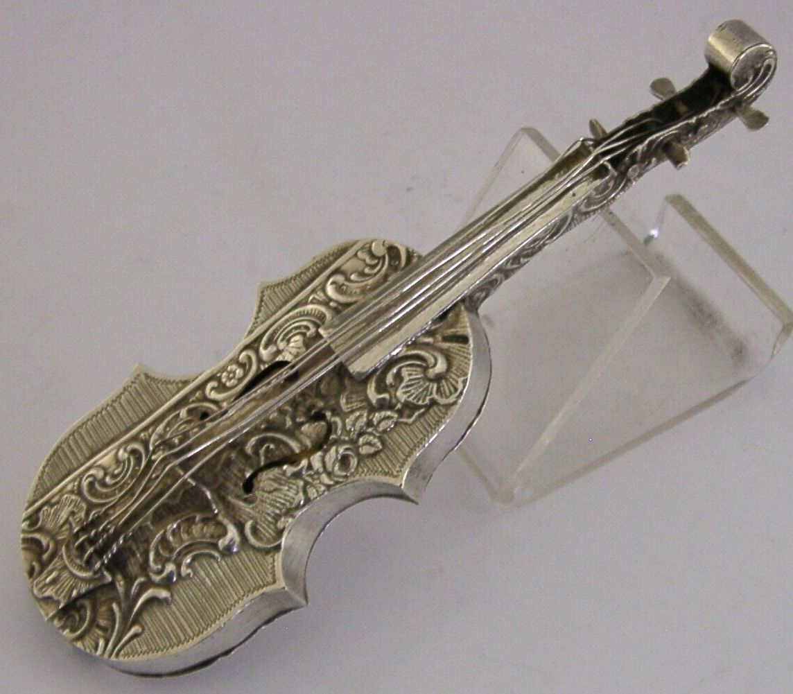 4.75 Inch Solid Silver Cello Potpourri Box 1890's Antique Desk Item Rare Novelty photo 280.0