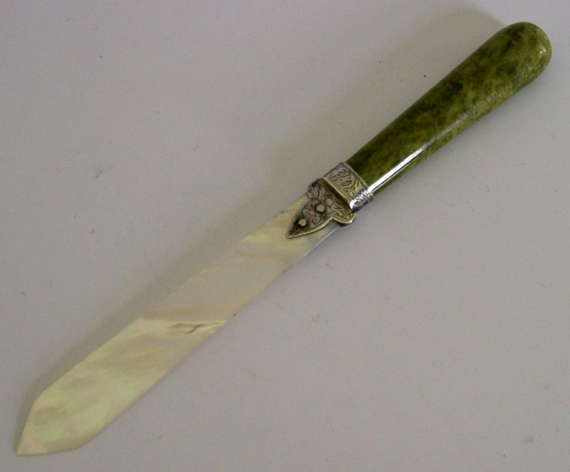 Stunning Sterling Silver Mop Connemara Marble Letter Envelope Opener 1905 photo for sale