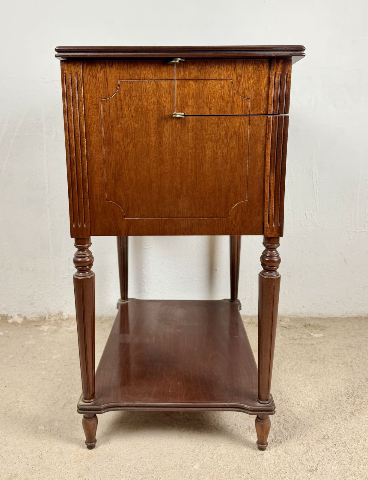 Furniture Pair Of Wood Storage Tables With Lift Top Compartments, Circa 1970 photo