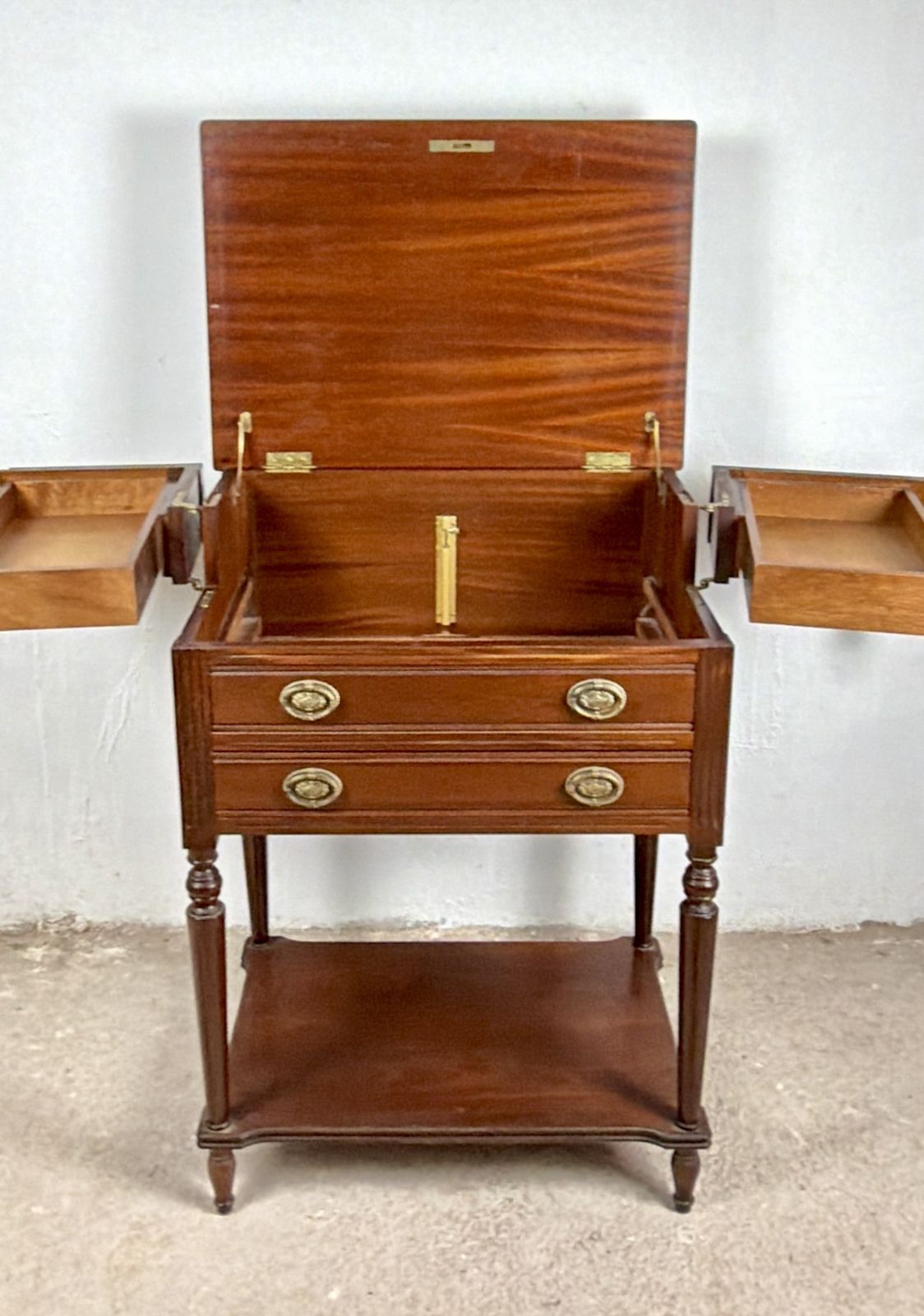 photo vintage Pair Of Wood Storage Tables With Lift Top Compartments, Circa 1970