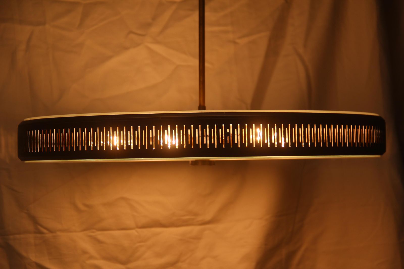 Midcentury Black Round Chandelier Gold Glass White Stilnovo Italian Design, 1950 photo 3828.0