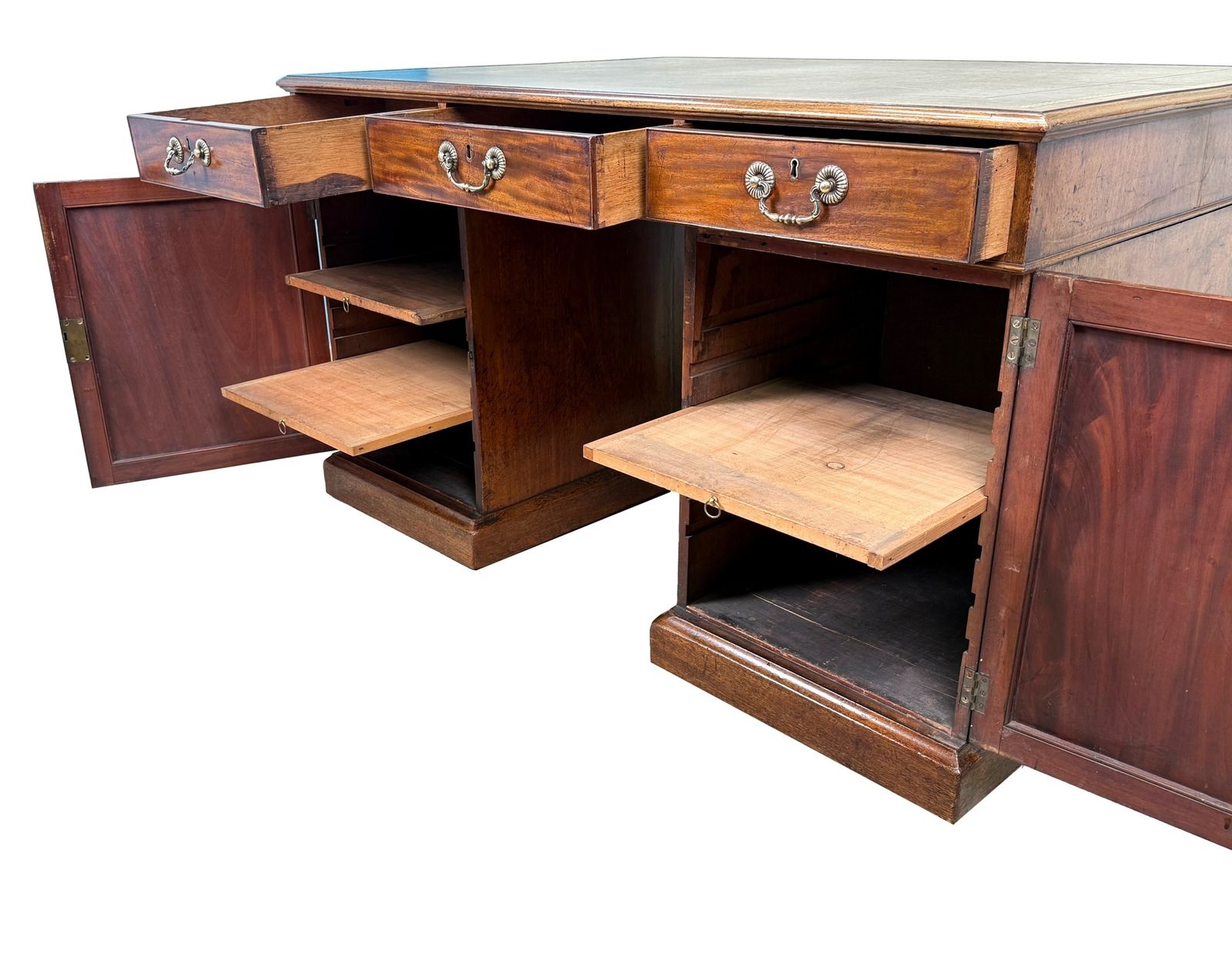 18e-eeuws Georgisch Mahonie Pedestal Partners Bureau, Chippendale Periode (Engeland, ca. 1770) photo vinterior