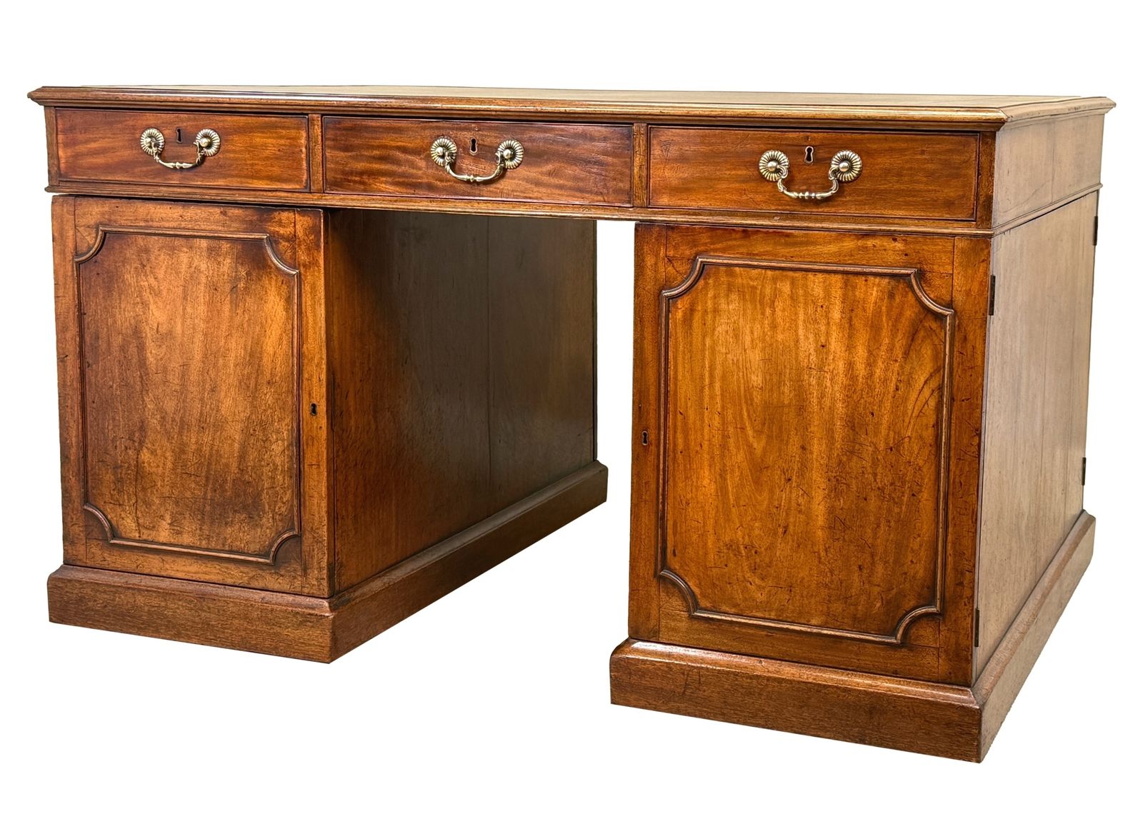 18e-eeuws Georgisch Mahonie Pedestal Partners Bureau, Chippendale Periode (Engeland, ca. 1770)