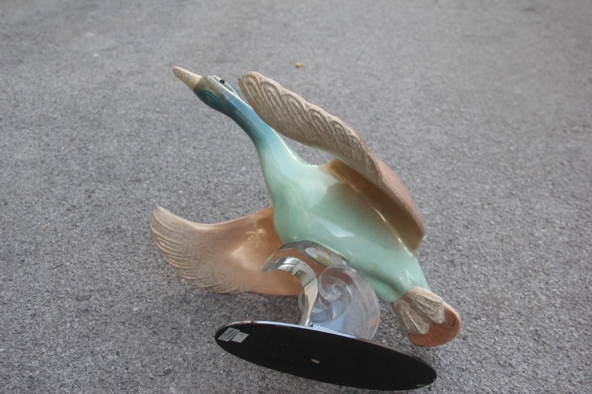Art Giulia Mangani Duck In Lucite Porcelain Gold 1970 Silver Metal Made In Italy photo