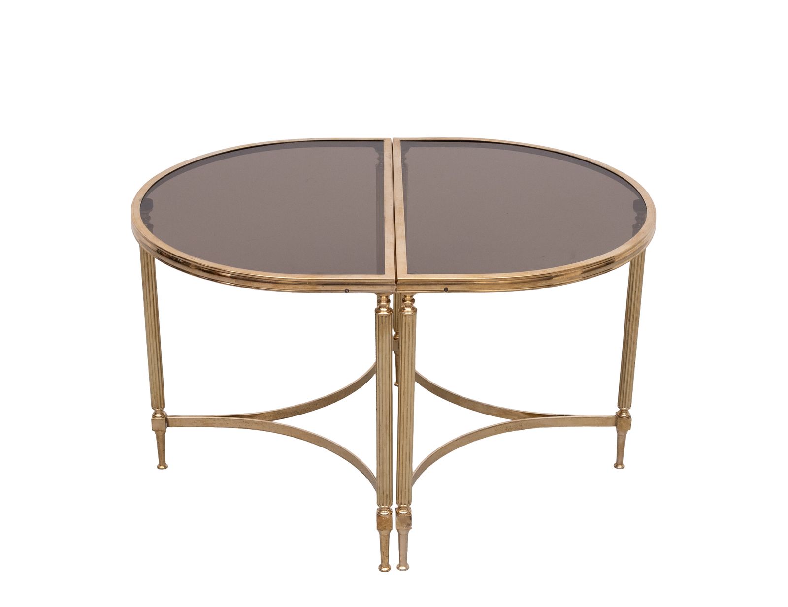 photo for sale Paar Maison Jansen Messing Demi Lune Tafels, Frankrijk, ca. jaren 1970