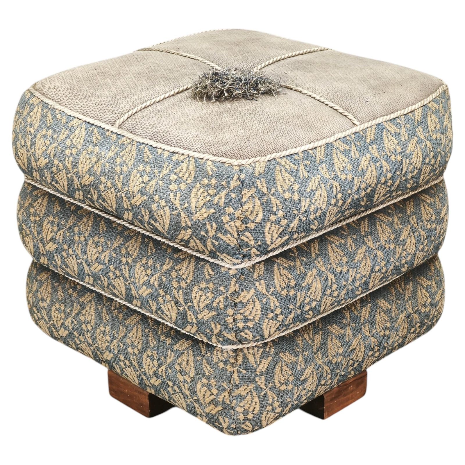 Repose-pied ottoman Art déco en noyer, revêtement d'origine, Tchécoslovaquie, années 1930