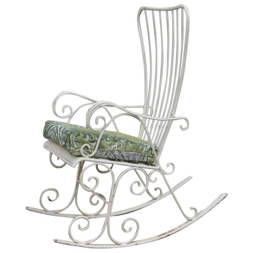 Midcentury Garden Swing In Child White Worked Metal, 1950s