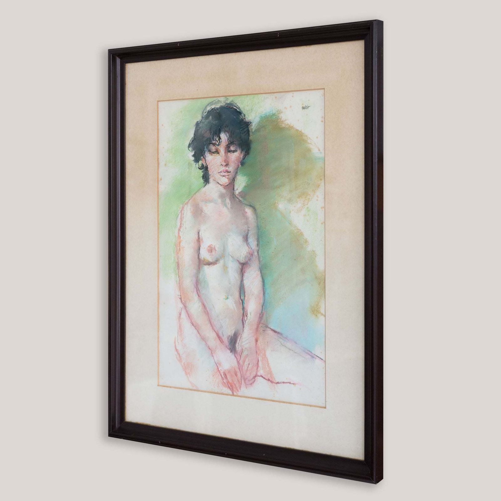 Mid-Century zittend vrouwelijk naakt, pastel en aquarel, gesigneerd photo for sale