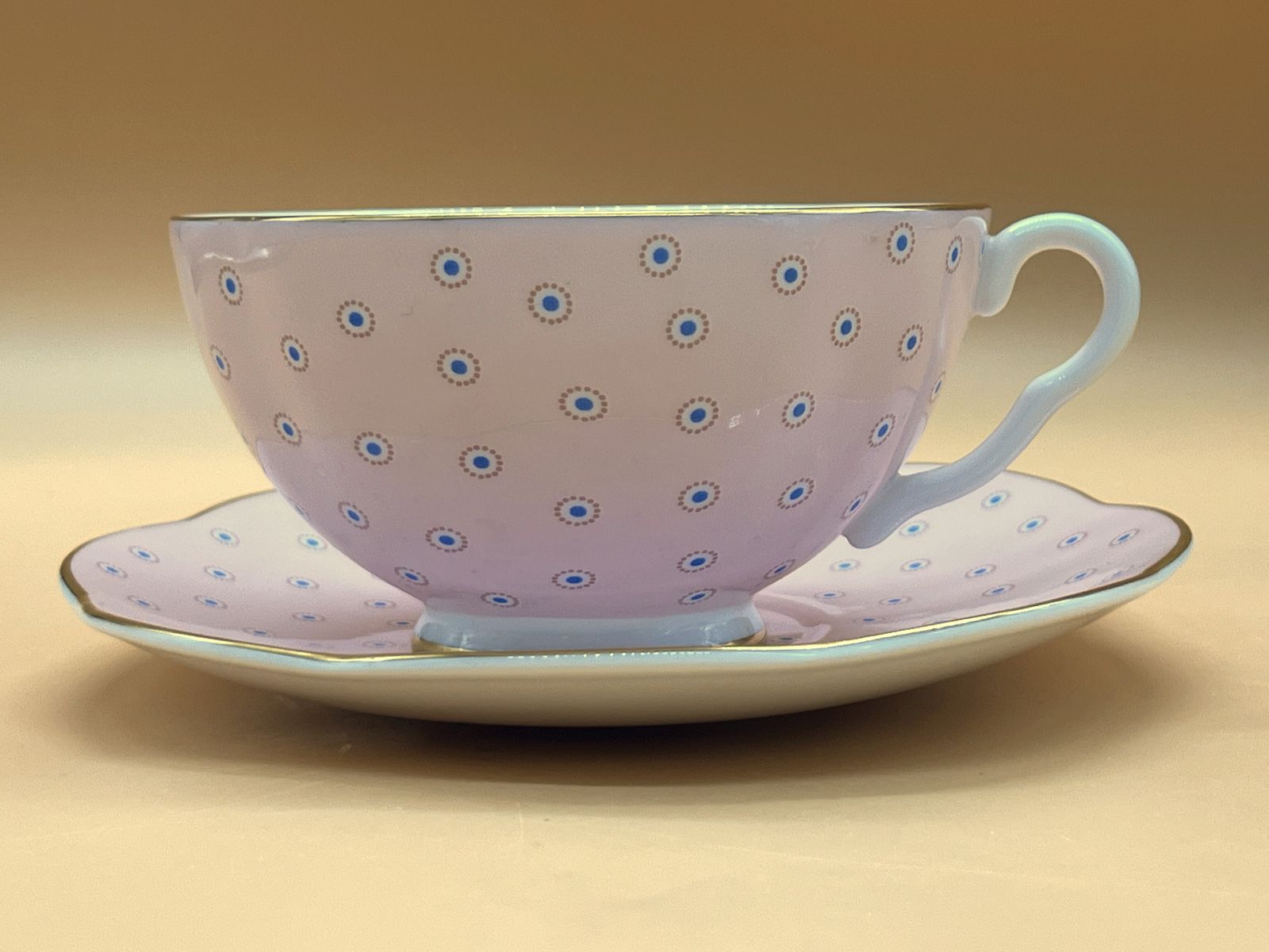 Wedgwood China The Harlequin Collection Pink Polka Dot Design Tea Cup & Saucer Duo. photo vintage
