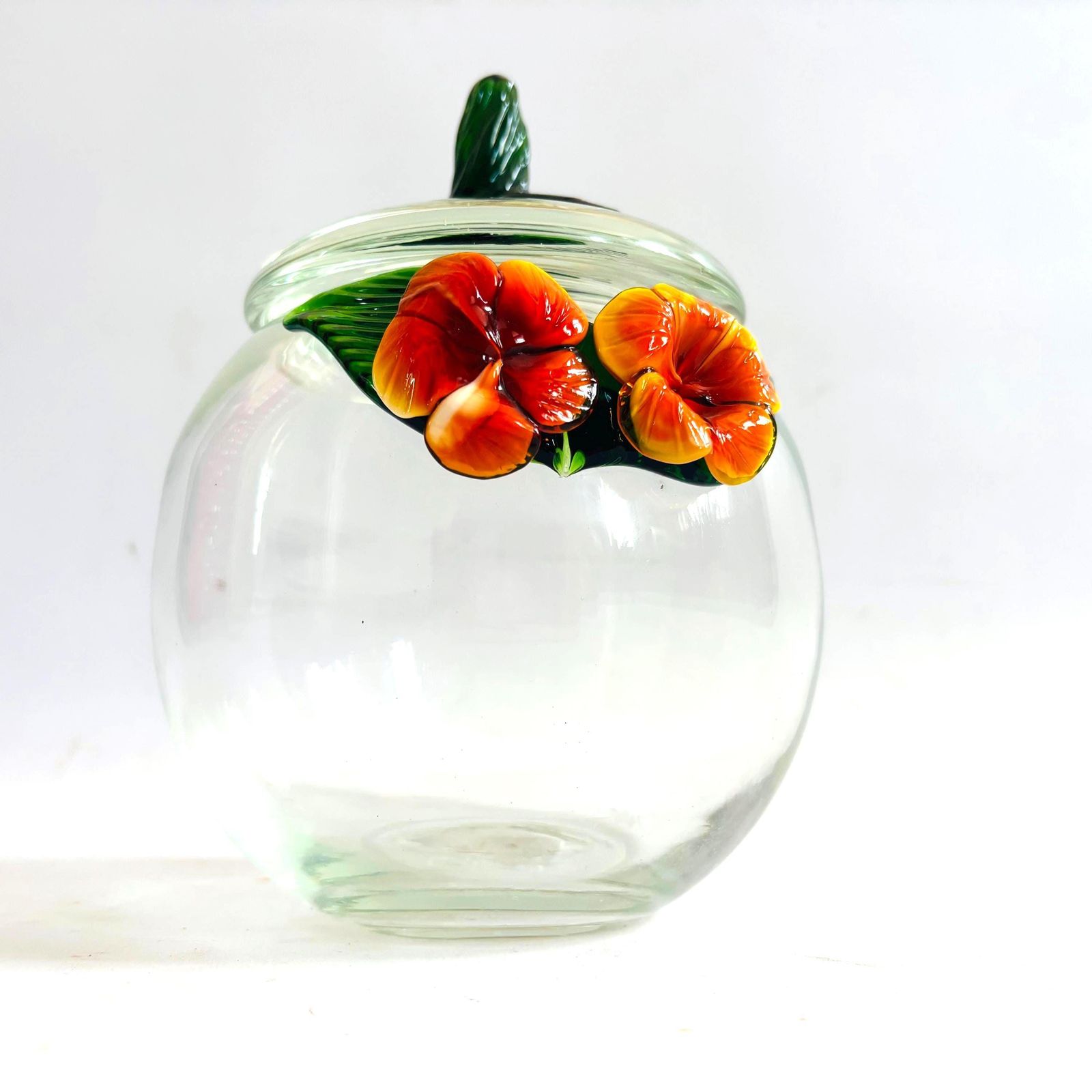 Large 1970s Hand Blown Murano Style Art Glass Bonbonniere & Preserve Pot With Applied 3d Flowers (21cm) photo furniture