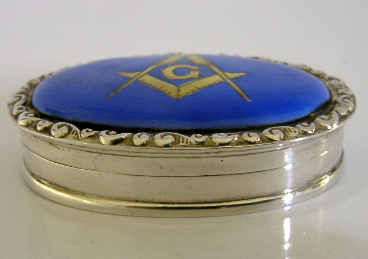 Boîte maçonnique en argent sterling et émail, vers 1990, 45 g photo for sale