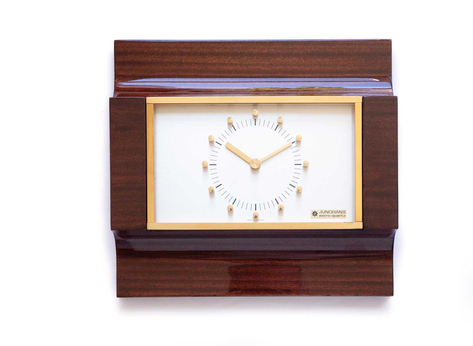 Junghans wandklok, Mid-Century Modern, Space Age, Duitsland, atomair goud
