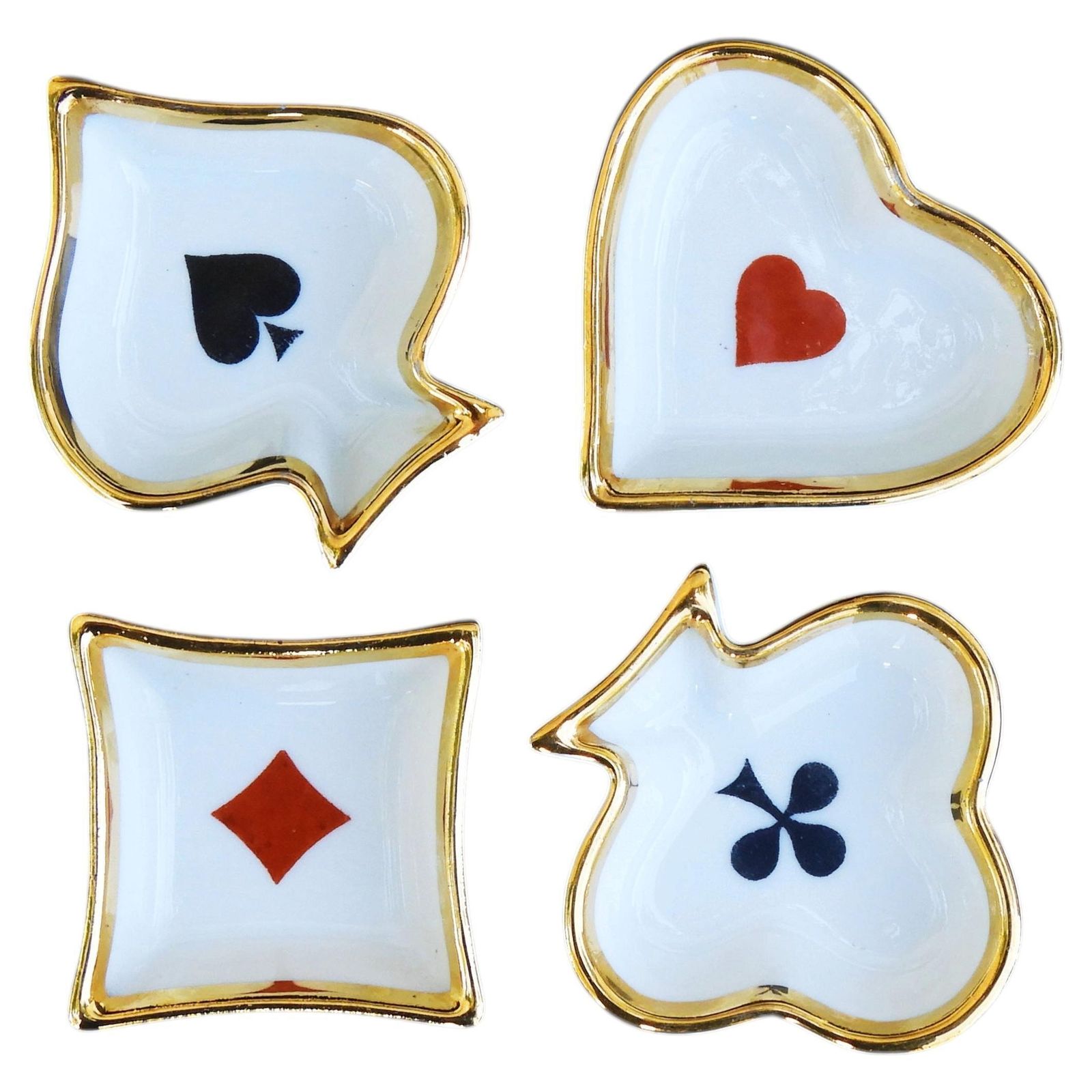 Coupelles et cendriers en porcelaine de Limoges, motifs cartes à jouer, vers 1960, lot de 4