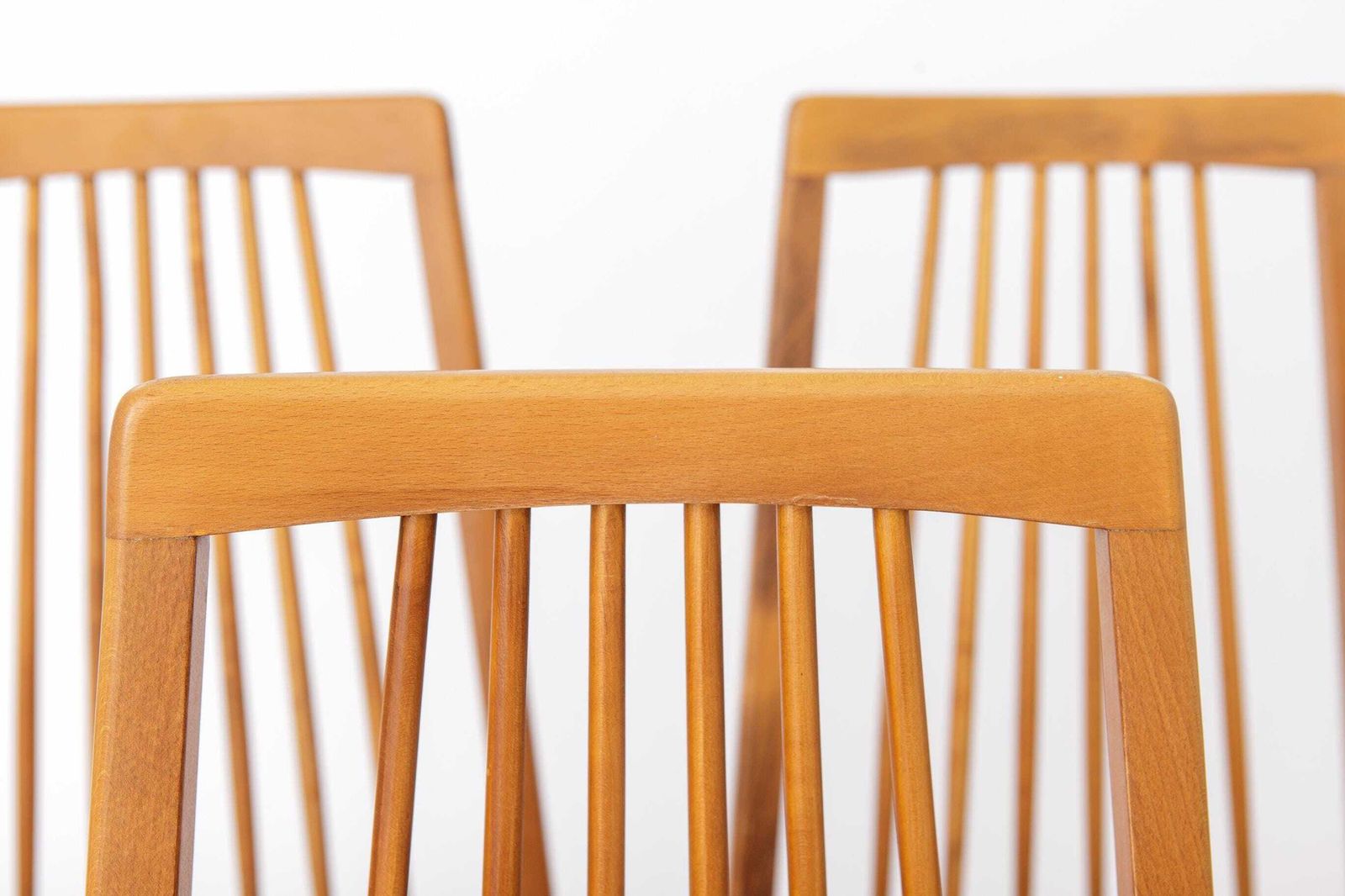 Set van 6 Duitse eetkamerstoelen, jaren 1960 | Massief beuken mid-century stoelen | Opnieuw bekleed photo for sale