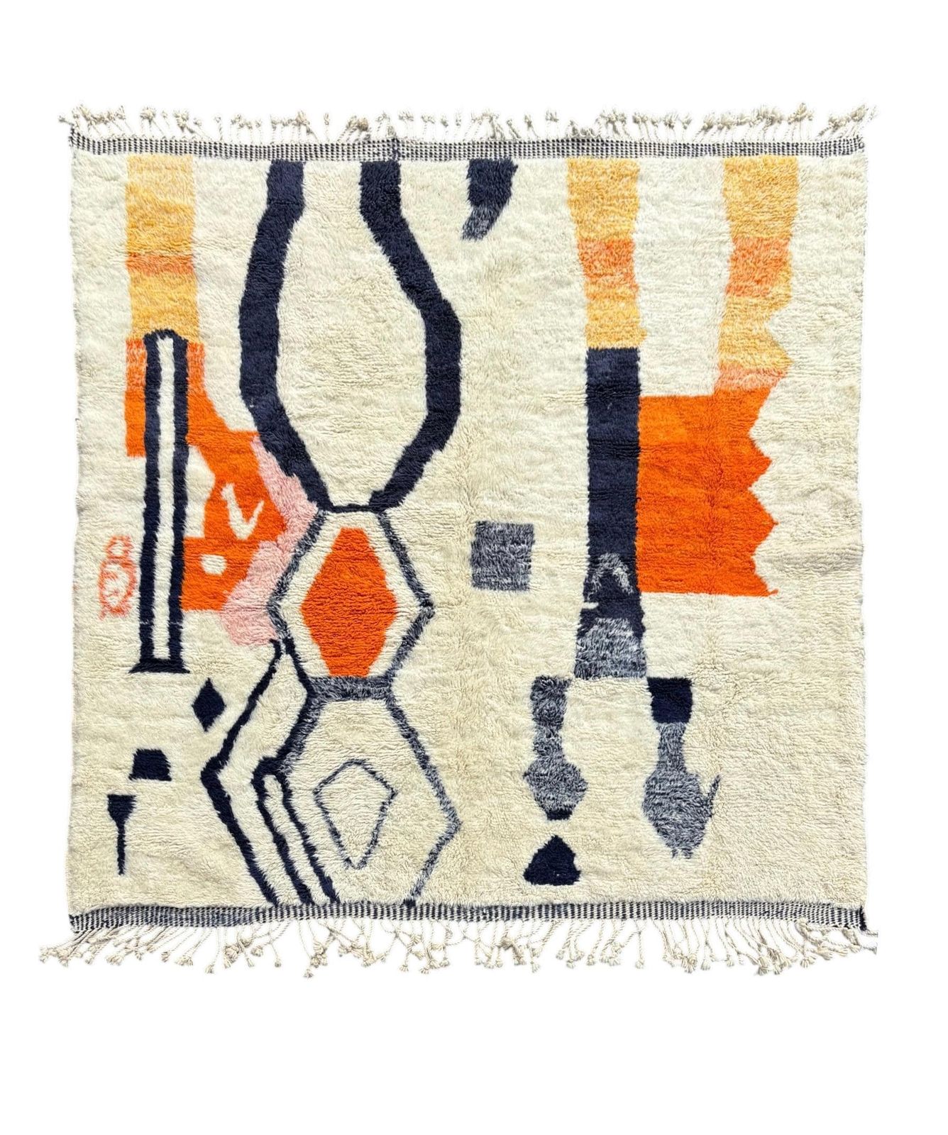 White And Orange Moroccan Rug 250x250 Cm, Authentic Moroccan Rug, Berber Carpet, Genuine Wool Rug, Handmade Rug, Beni Ourain Style, photo furniture
