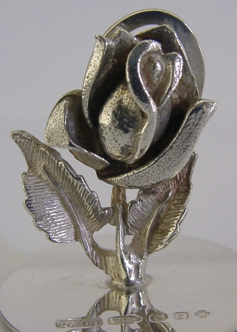 Porte-menu en argent sterling anglais en forme de rose, Birmingham 2000