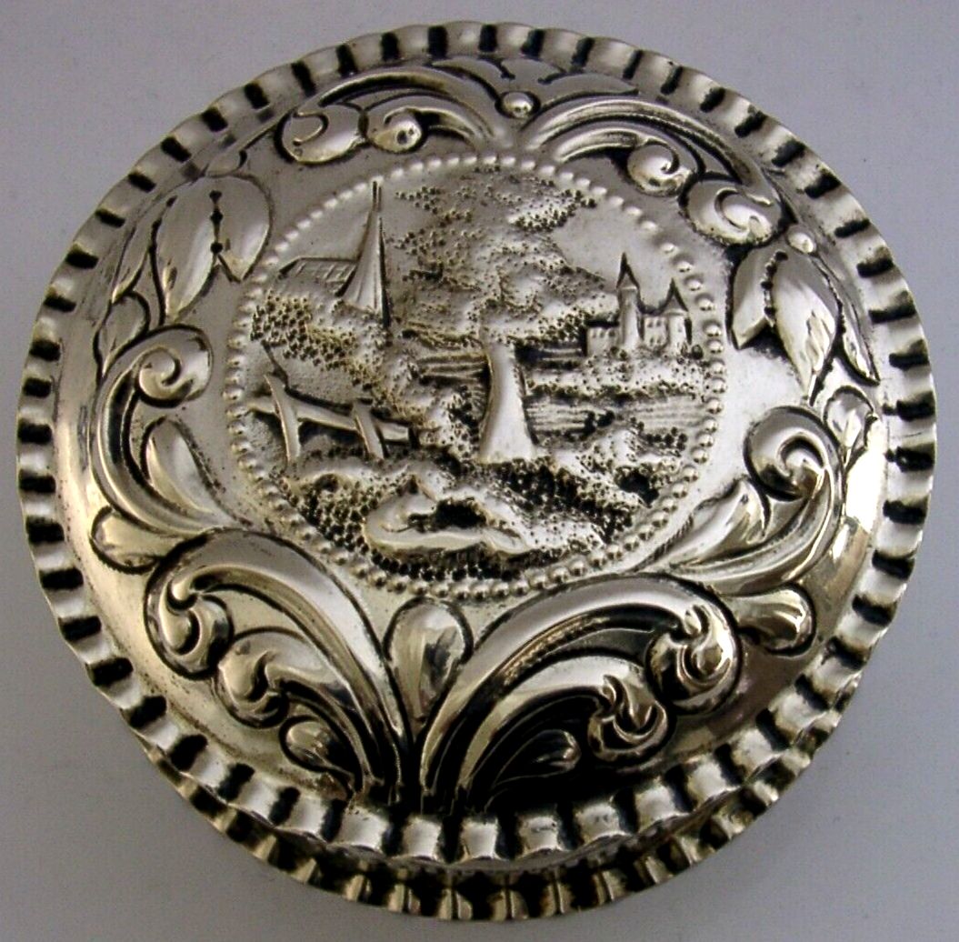 Grote 198g Massief Zilveren Kasteel Deksel Tafelbox ca. 1900 Antiek
