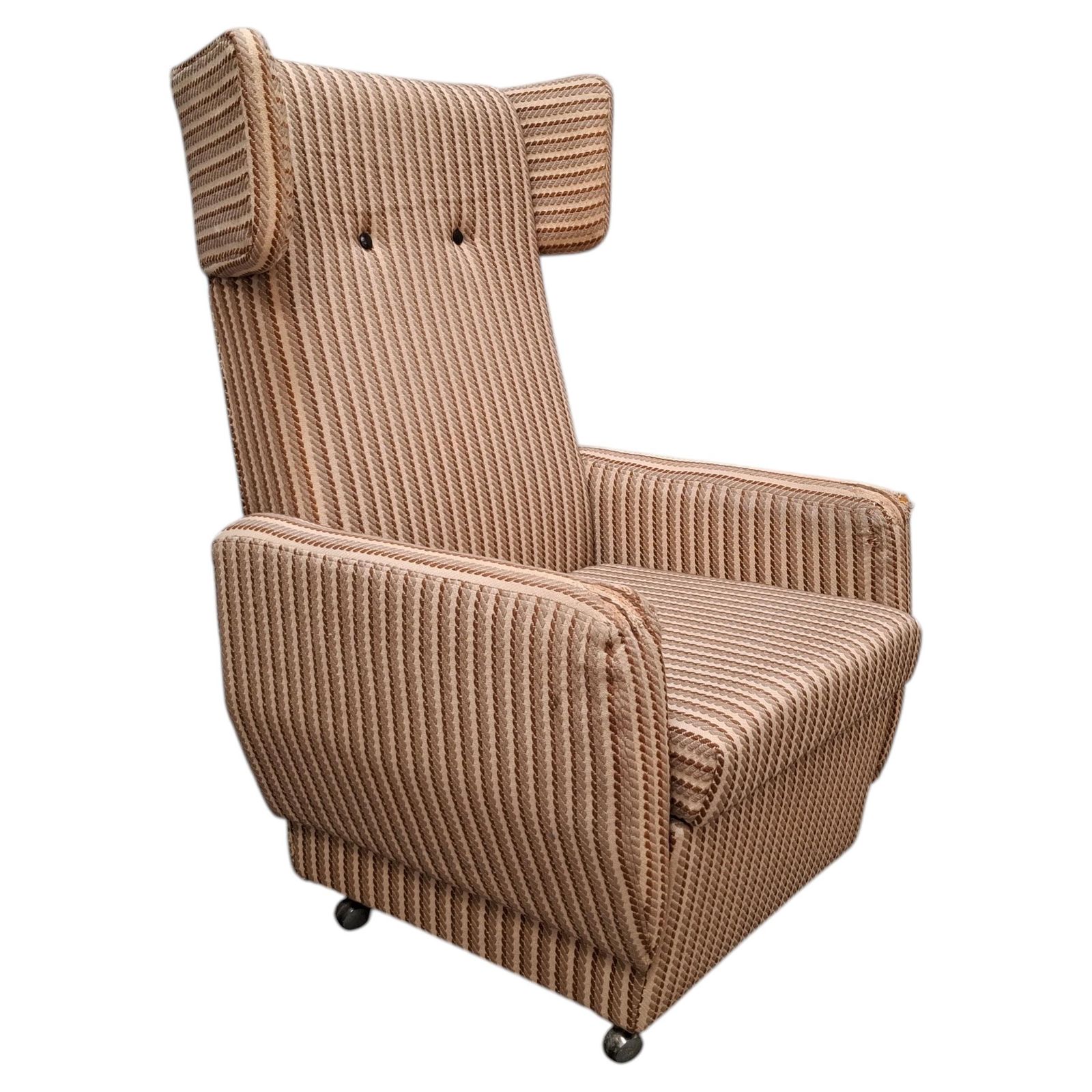 Mid-Century Modern Wingback Lounge Fauteuil Op Wieltjes Met Originele Bekleding