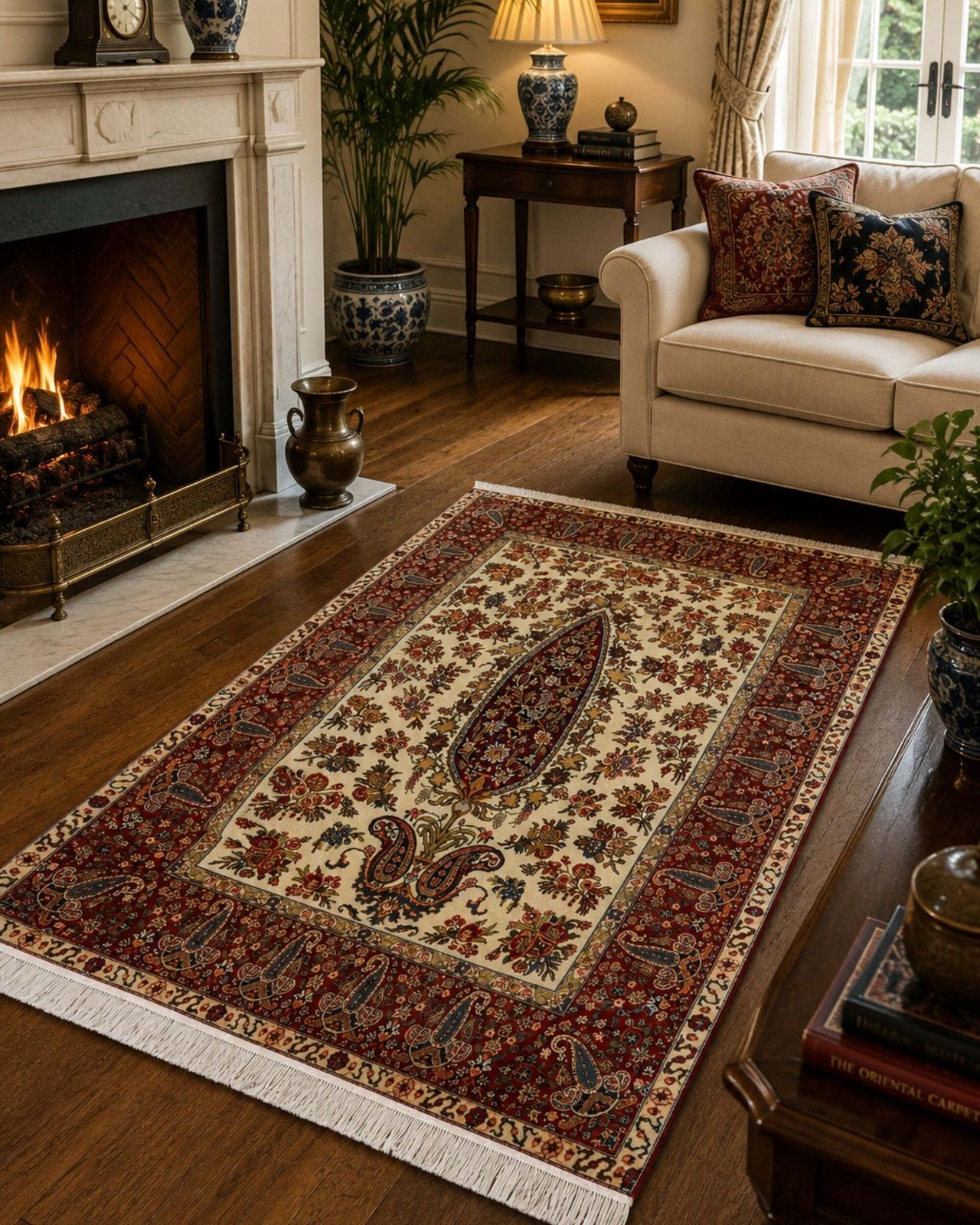 Tapis turc Arbre de Vie noué à la main, 134 × 196 cm, laine et coton photo furniture