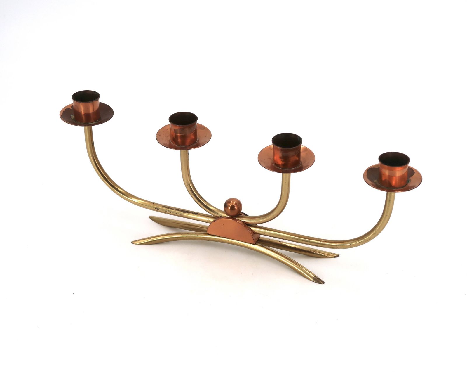 Chandelier scandinave à quatre branches en cuivre et laiton, années 1950 photo Décoration