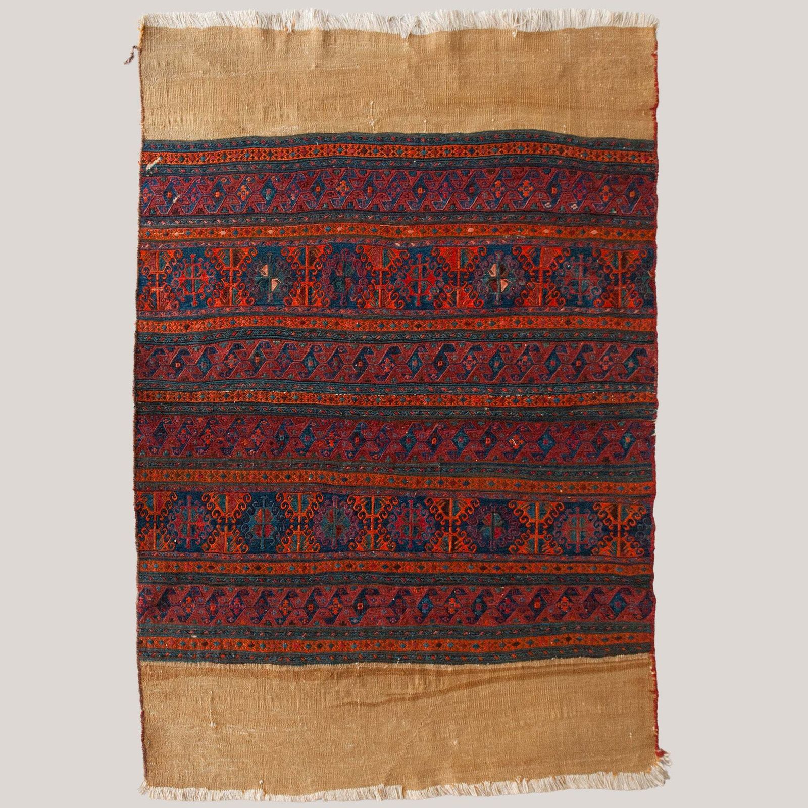Vintage Ersari Turkmen Geborduurd Flatweave Textiel, 166 × 129 cm