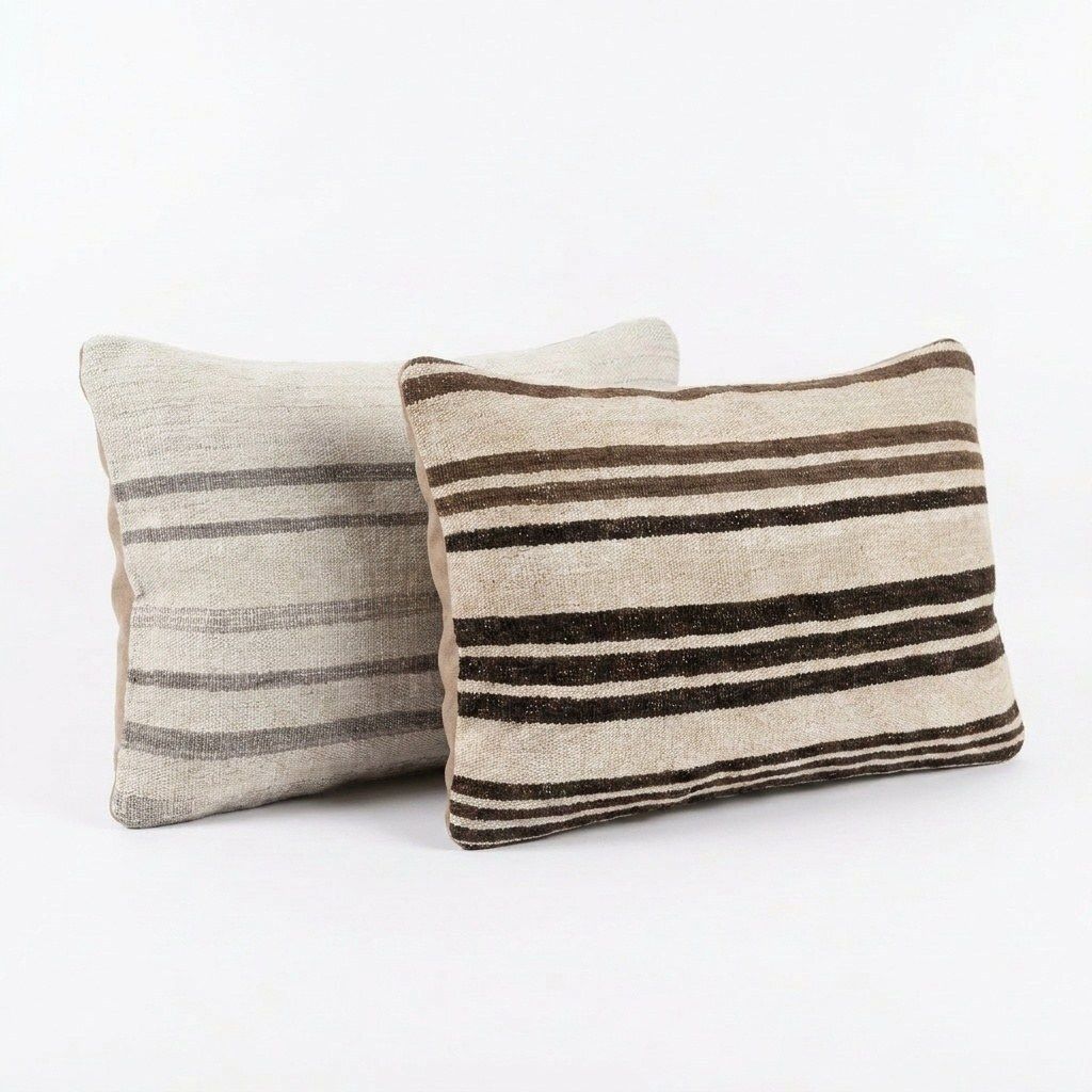 Oushak Kilim Lumbar Kussenhoes 40 x 60 cm, Set van Twee photo for sale