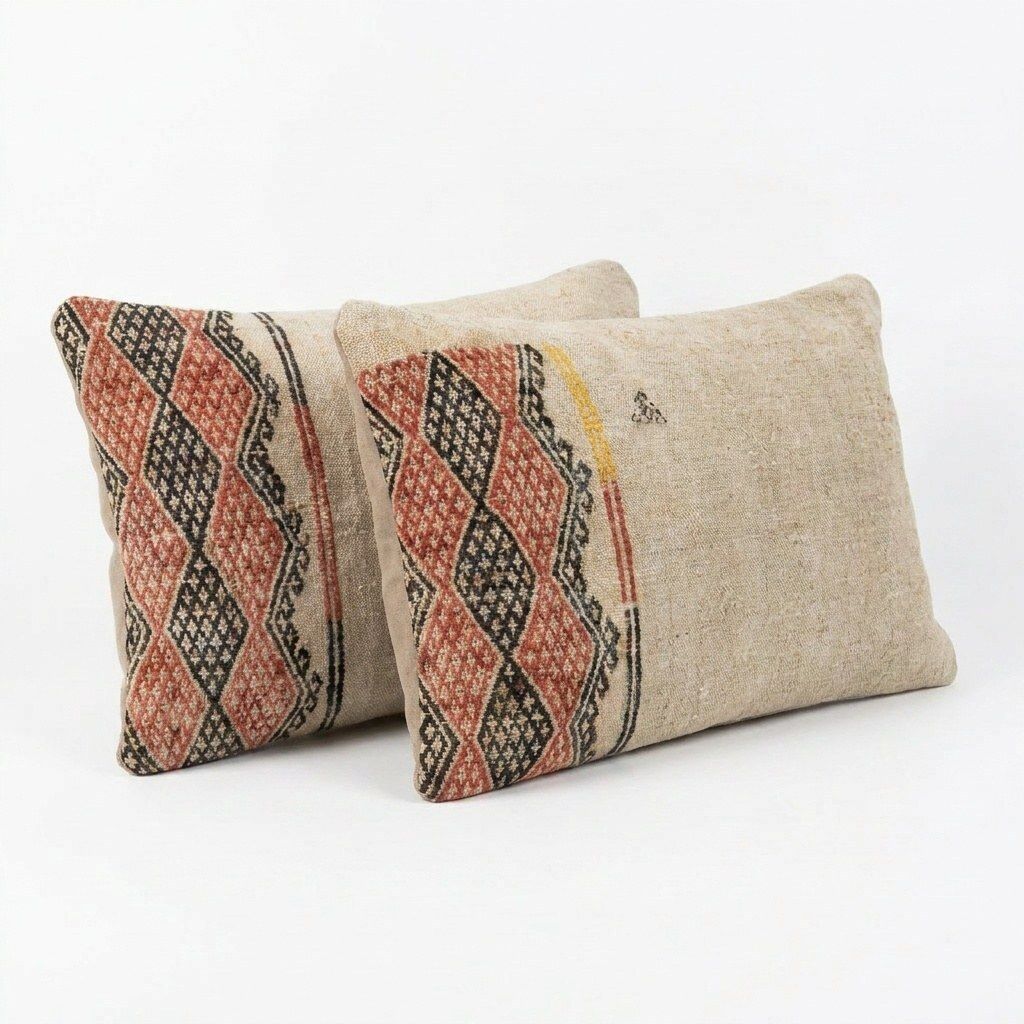 Housse de coussin lombaire Oushak Kilim 40 x 60 cm, lot de deux photo for sale
