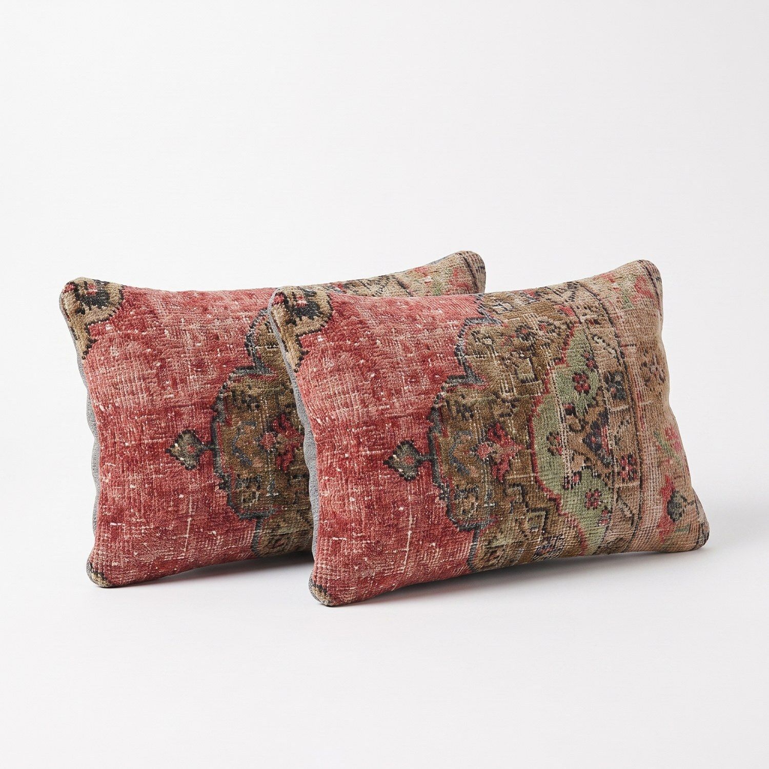 Turkish Oushak Rug Lumbar Pillow Cover 40 X 60 Cm   Set Of Two photo for sale