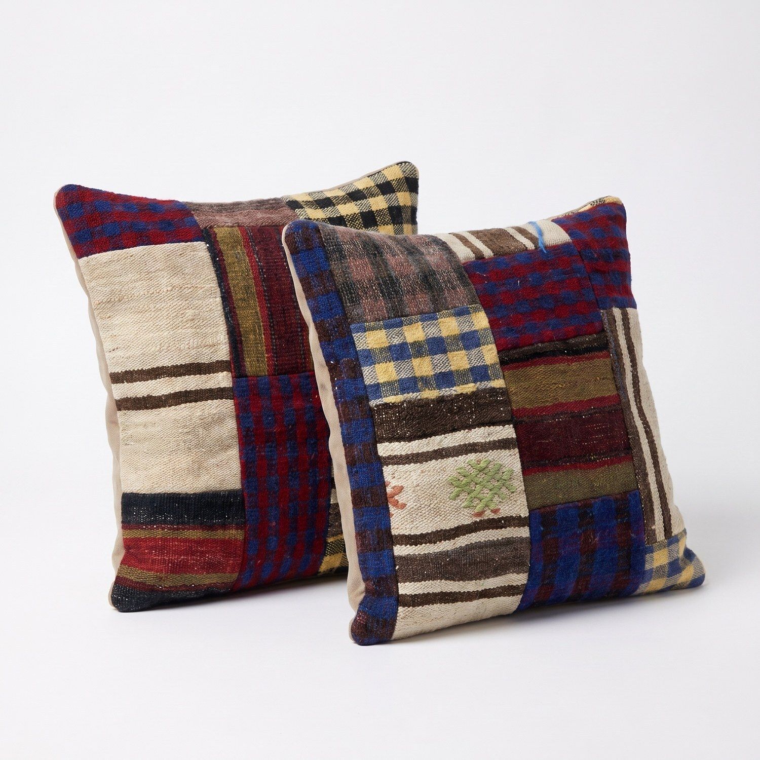 Housse de coussin kilim turc bohémien 48 x 50 cm, lot de deux photo for sale