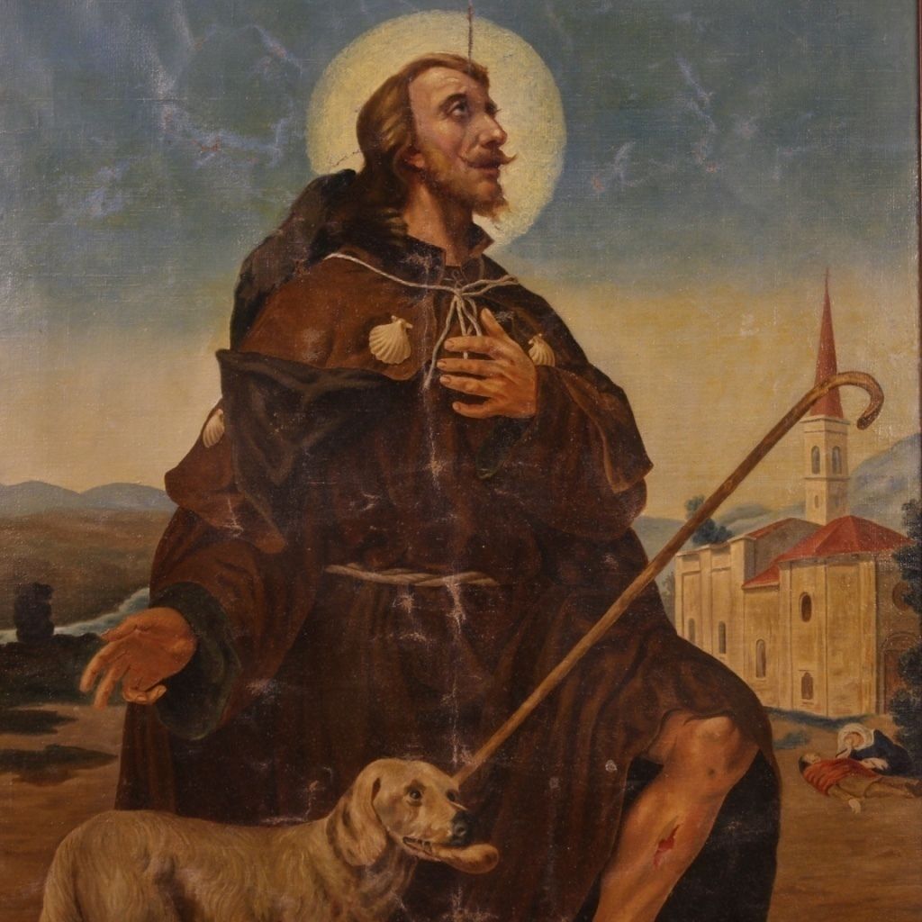 Groot religieus schilderij, begin 20e eeuw – Sint Rochus photo furniture