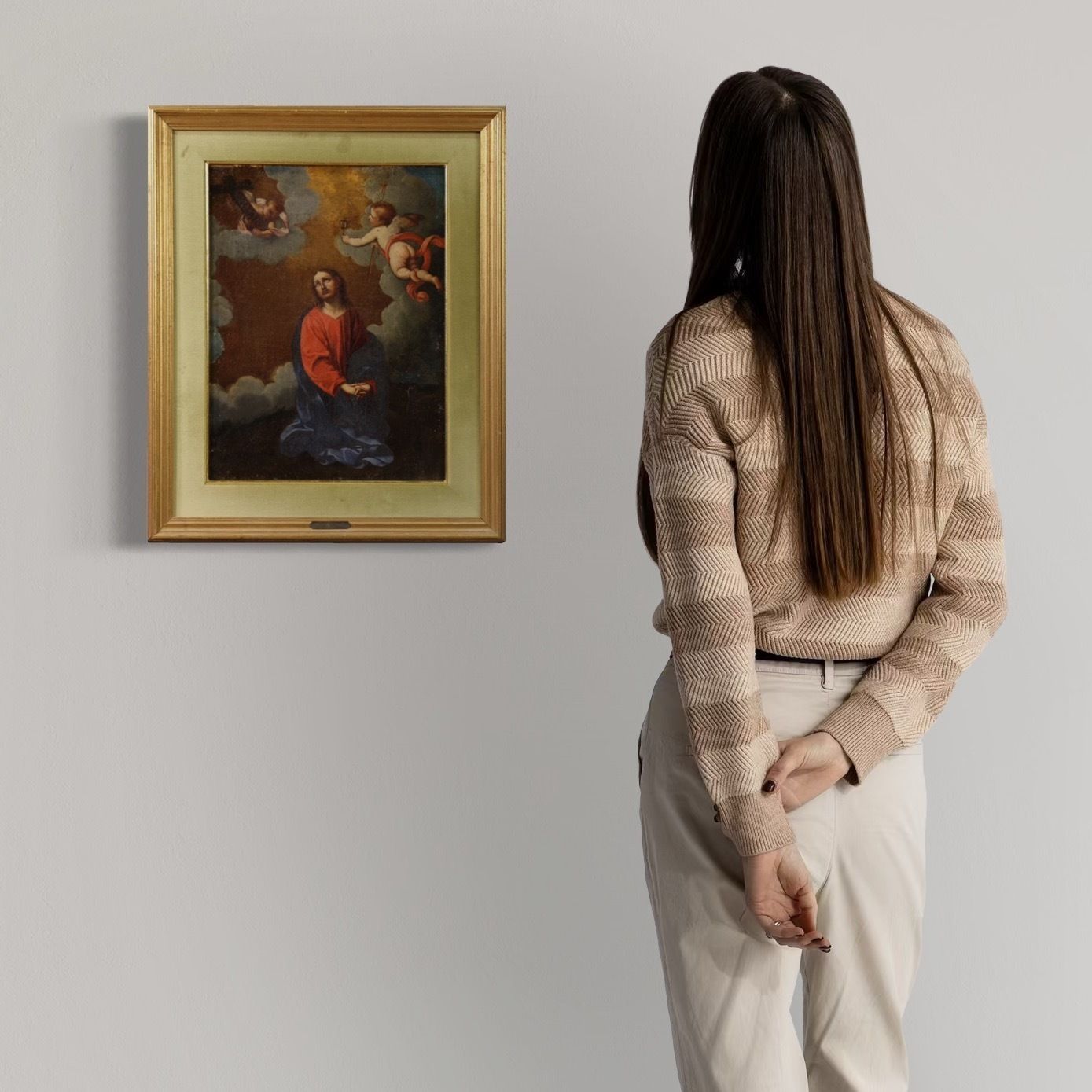 Antiek Italiaans schilderij – Christus met engelen, 17e eeuw photo furniture