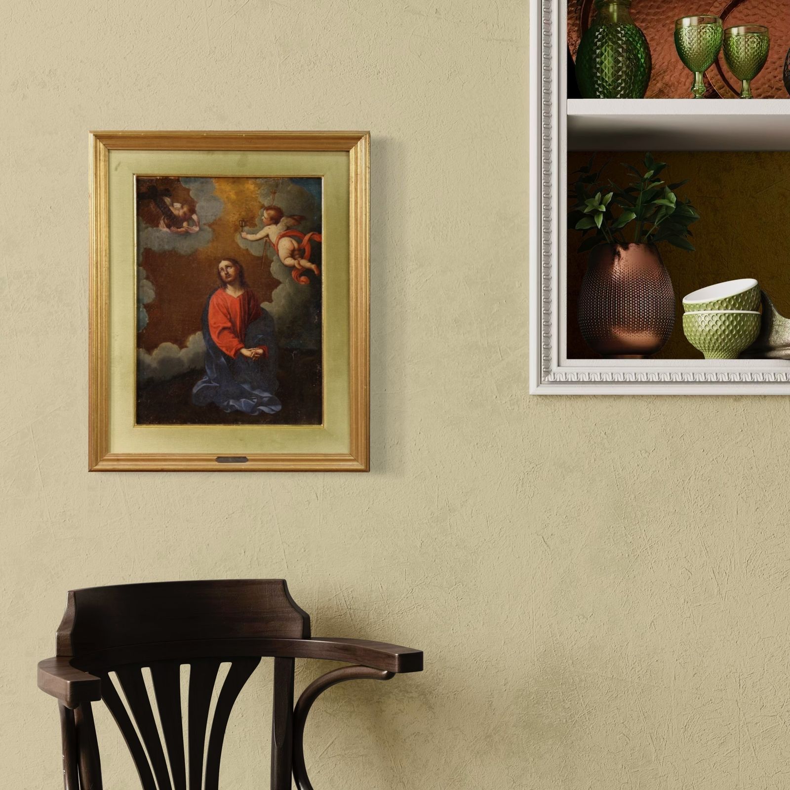 Antiek Italiaans schilderij – Christus met engelen, 17e eeuw photo vinterior